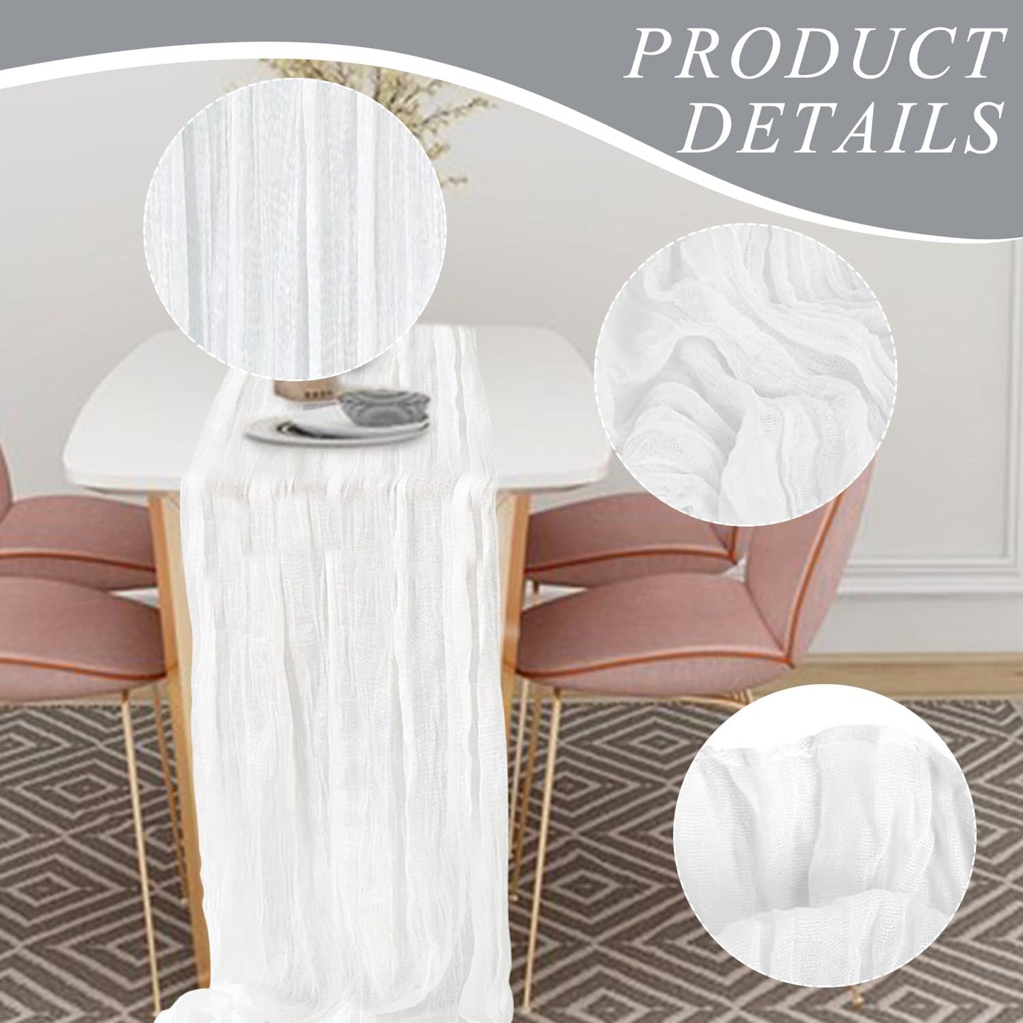 12 Pack Cheesecloth Table Runner, Runner Gauze Boho Wedding Decor Romantic Table Runner for Wedding Birthday Party(35" x 118") (White)