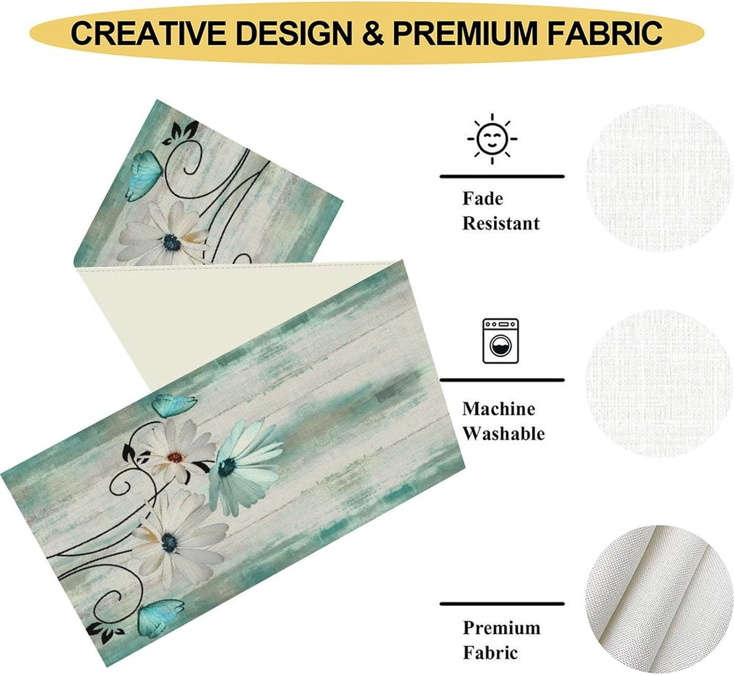 Farmhouse Table Runner, Rustic Wood Plank Spring Daisy Flower Retro Wooden Country Table Center Decor for Home Kitchen Dining Patio Holiday Party Indoor Outdoor Table Decorations, 13"x108" Inch