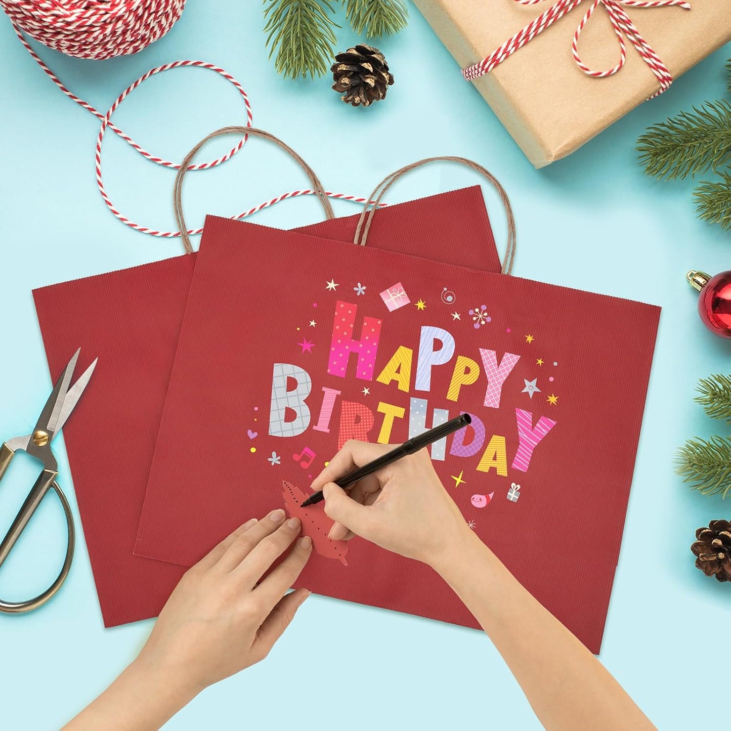 GSSUSA Gift Bags Large with Handles 16x6x12 Red 50Pcs, Kraft Paper Bags Bulk for Small Business, Paper Shopping Bag, Grocery, Shopping for Boutique, Party, Wedding