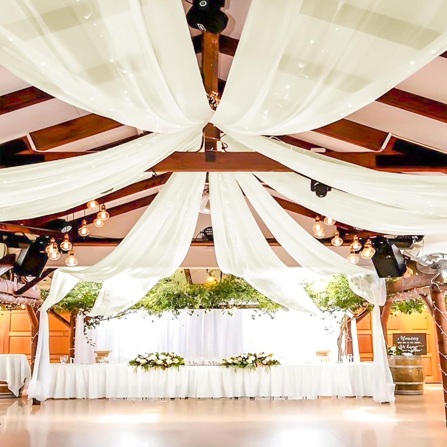 6 Panels Ivory Ceiling Drapes for Wedding 5ftx40ft Sheer Drapery Chiffon Fabric Arch Draping Curtains for Party Ceremony Birthday Baby Shower Reception Stage Ceiling Decorations