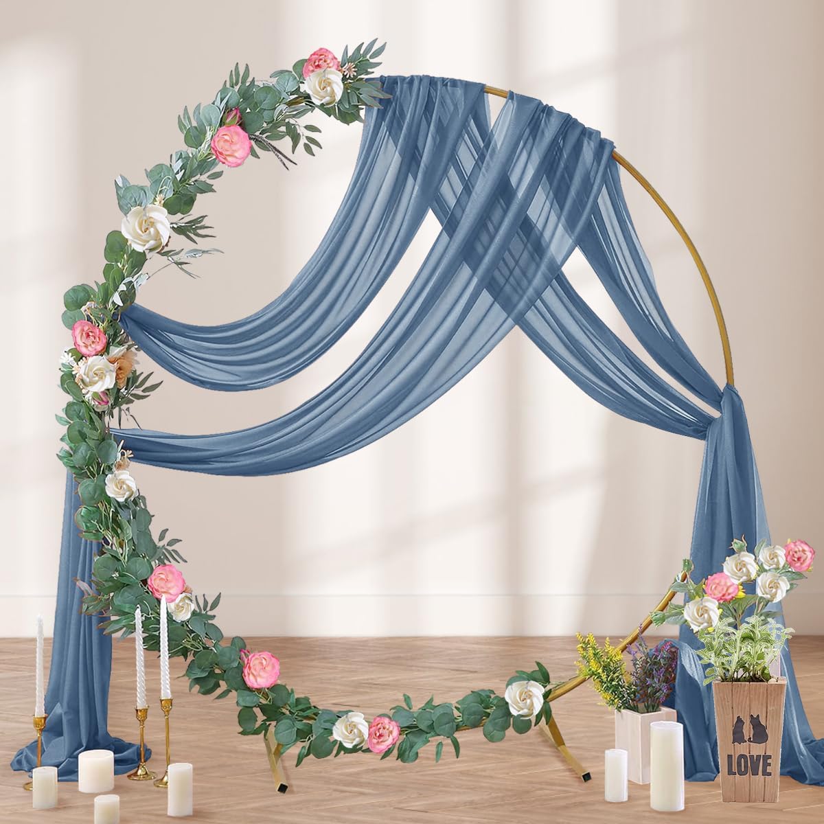 Dusty Blue Wedding Arch Draping Fabric 2 Panels 29" x 20 FT Blue Wedding Drapes for Backdrop Sheer Curtain Drapes for Romantic Bridal Baby Shower Ceremony Birthday Party Fall Outdoor Events