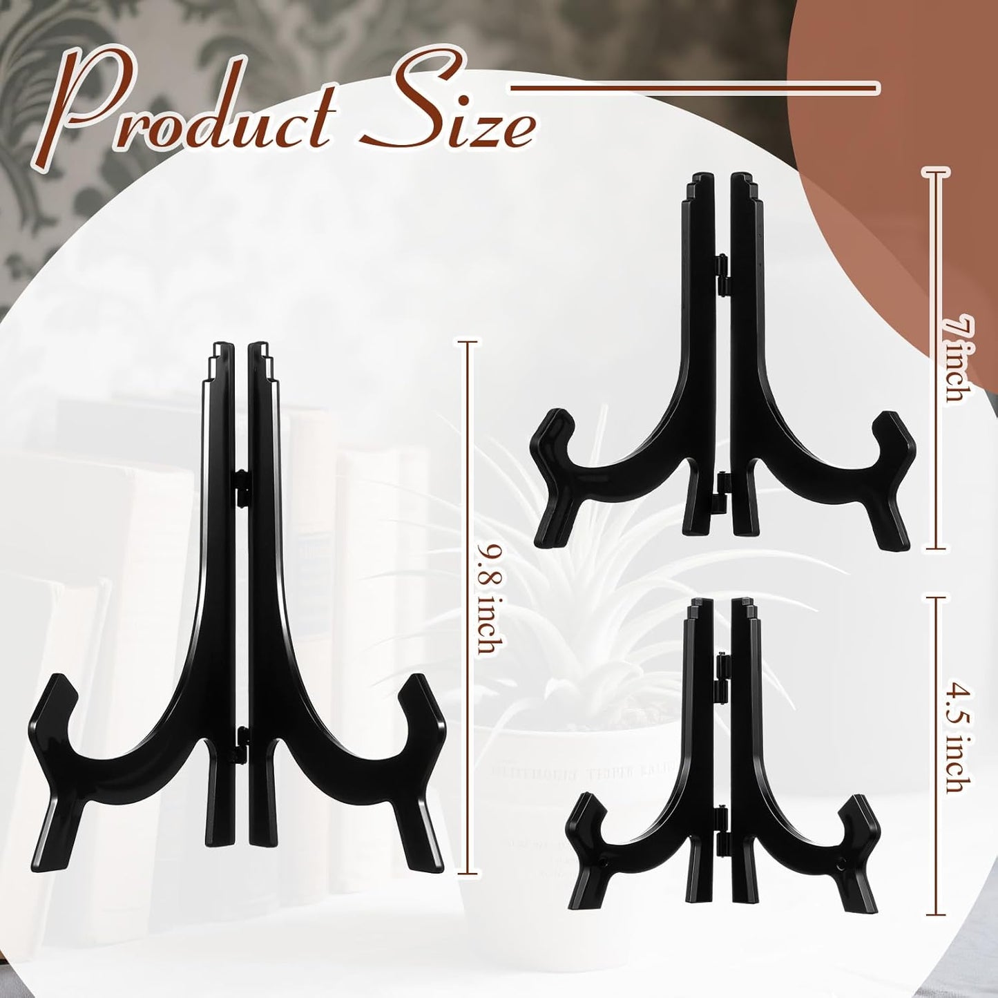 HESTYA 3 Pieces 4.5/7/9.8 Inch Black Acrylic Easels Display Stands Plate Stands Holders to Display Pictures or Other Items for Weddings, Birthdays, Home Decoration, Tables