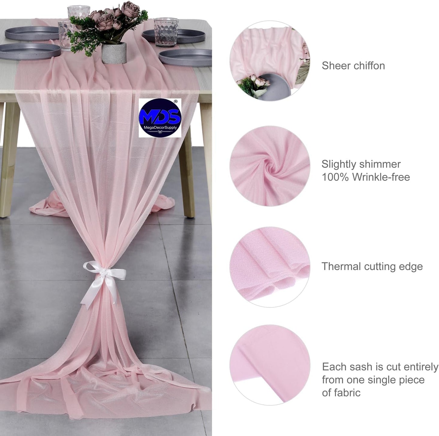 MDS Halloween Chiffon Table Runner - 25 Pack, 29 x 120 Inches, 10ft Each - Sheer Spooky Table Runners for Haunted House Parties, Trick-or-Treat Tables, Witchy Décor, Wedding & Events - Blush Pink