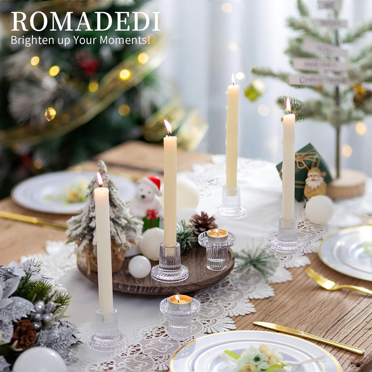 Romadedi Glass Candle Holder for Candlestick - 10Pcs Clear Tapered Wedding Decor Table Centrepiece for Candle Sticks Christmas Party Living Room Dinner Advent Decoration
