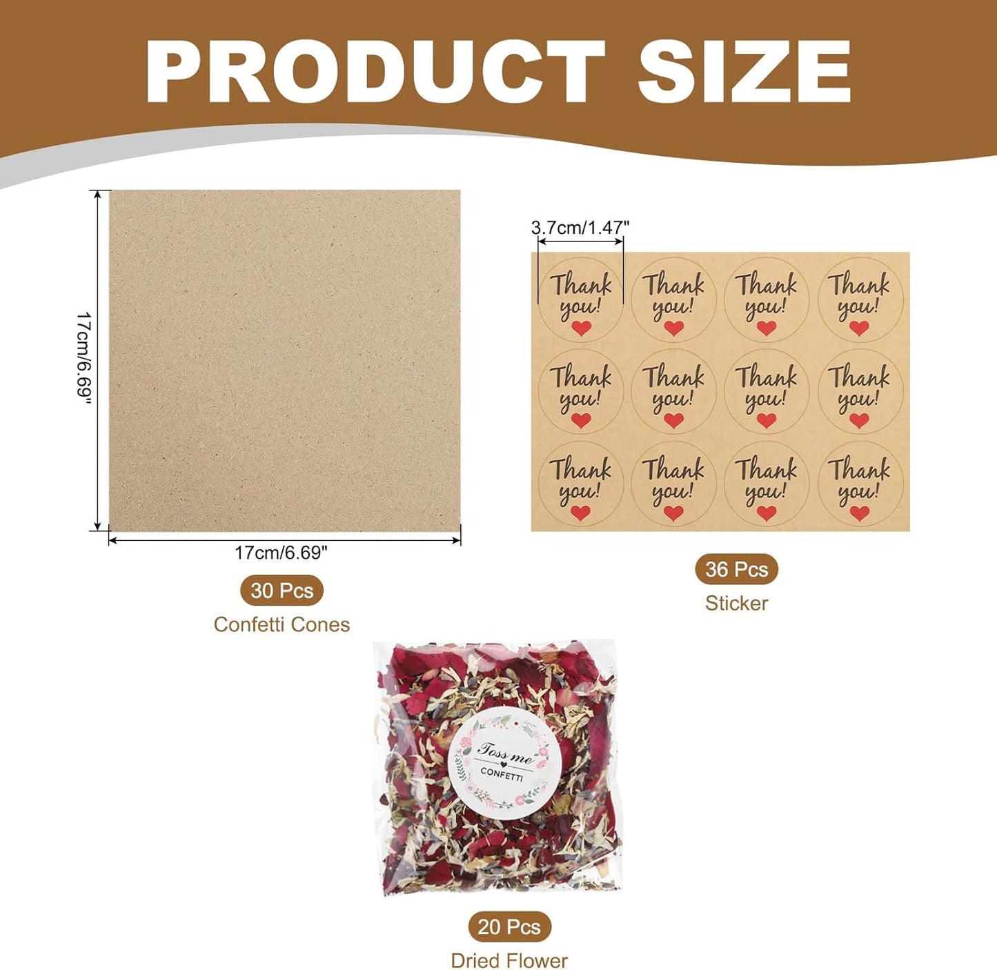 PATIKIL Dried Flower Confetti Cones, 30Pcs Paper Tapers Cone Holder with Dried Rose Petal / Sticker for Wedding Party Engagement Birthday DIY Decoration, Red