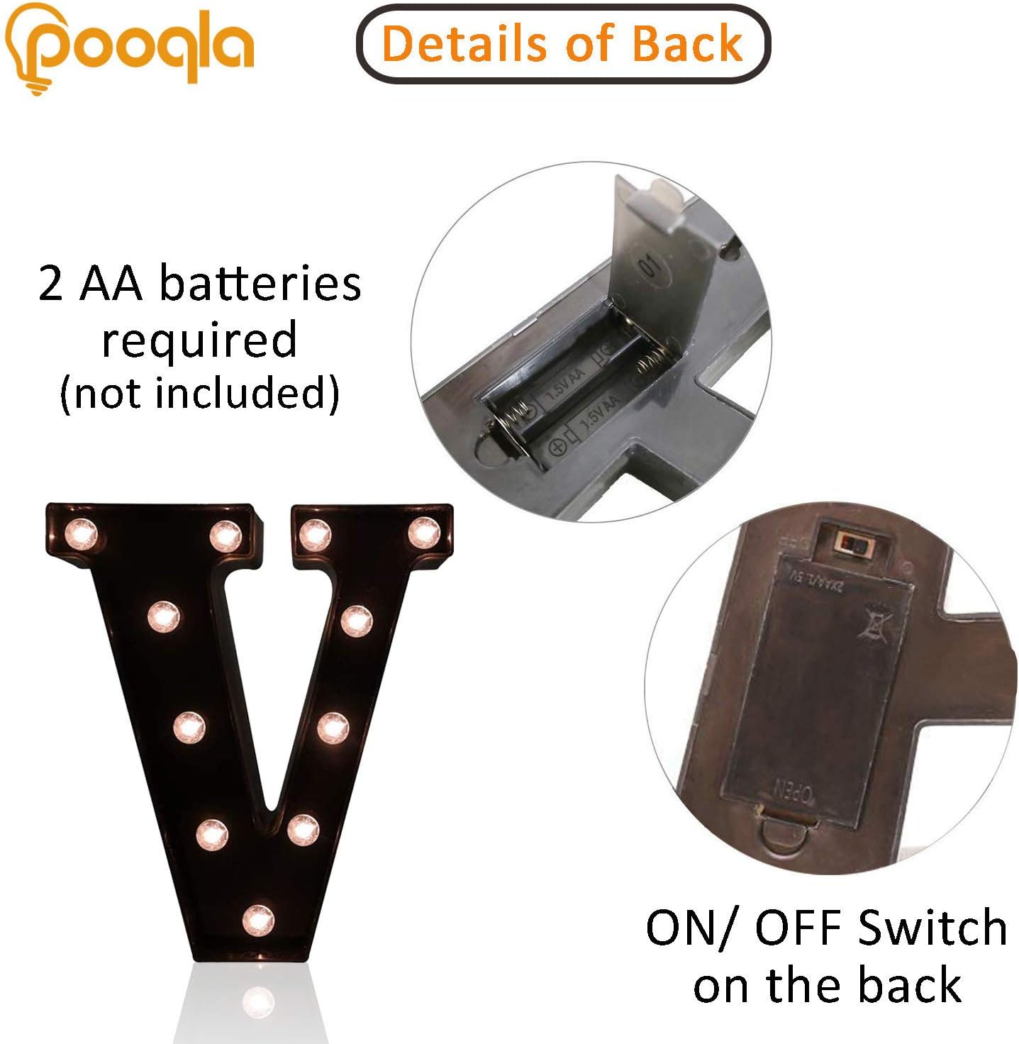 Decorative LED Illuminated Letter Marquee Sign - Alphabet Marquee Letters with Lights For Wedding Birthday Party Christmas Night Light Lamp Home Bar Decoration V, Black