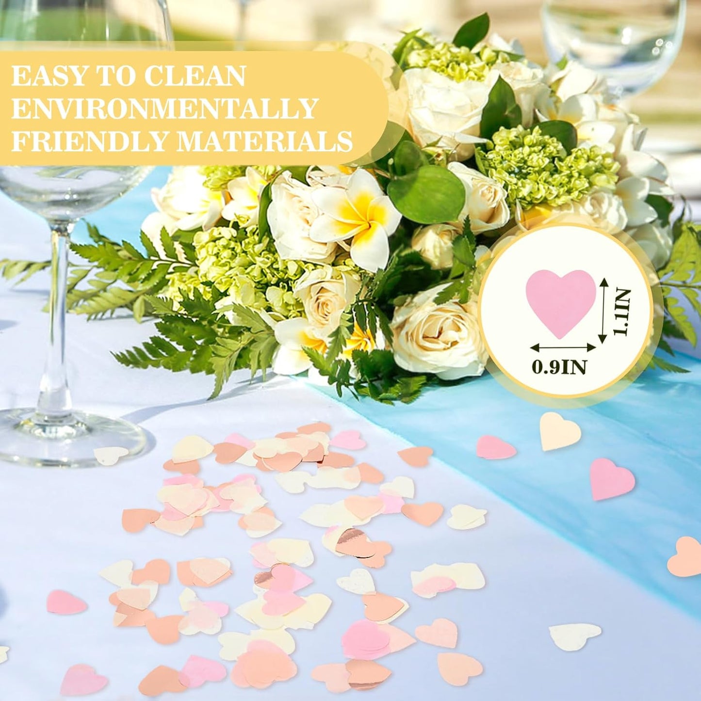 5000Pcs Heart Confetti, Table Confetti Hearts Shaped for Valentine's Day, Wedding Birthday Party Balloon Decoration (Yellow/Rose Gold/Pink)