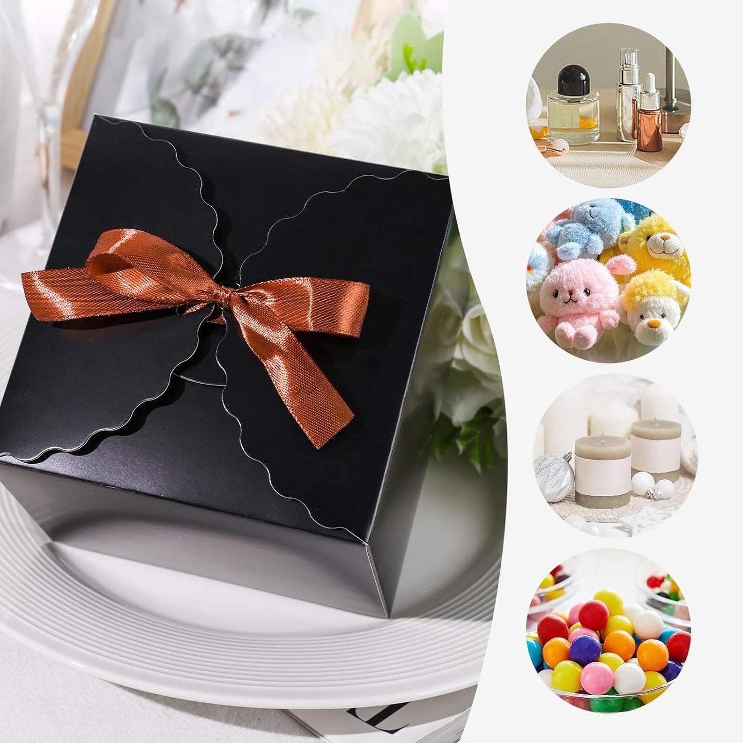 VGOODALL 10PCS Gift Candy Boxes, Black Treat Box with Ribbon Paper Candy Boxes for Wedding Cookie Chocolates Small Gifts