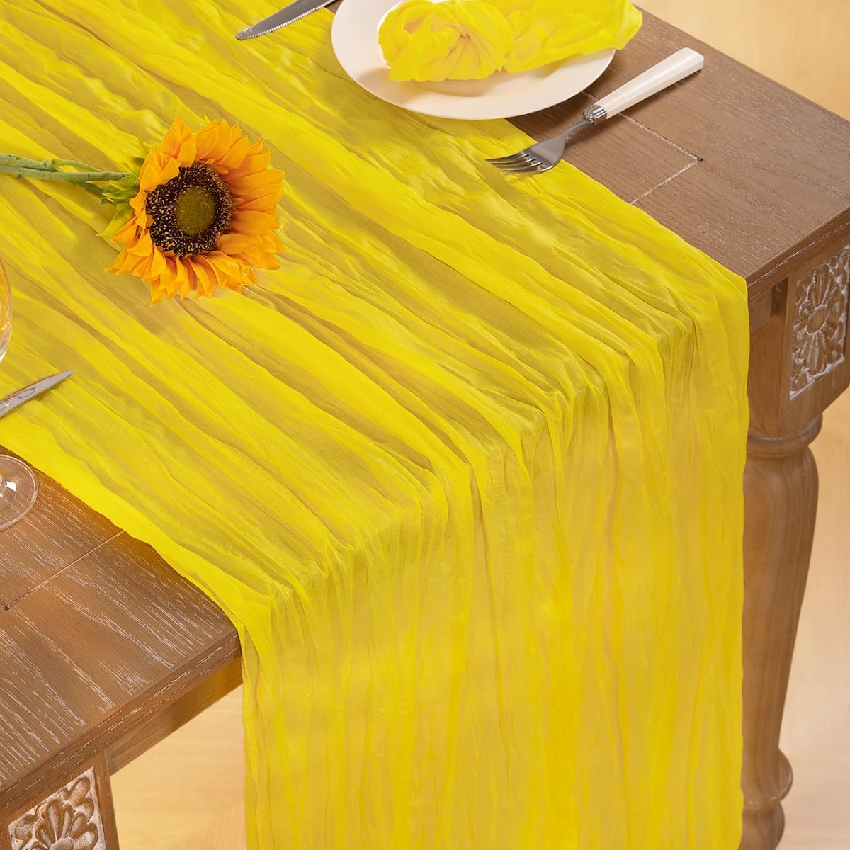 Lemon Yellow Cheesecloth Table Runner 4 Pack Fall Table Runners Boho Gauze 120 Inches Yellow Cheese Cloth Fall Table Decorations for Thanksgiving Wedding Bridal Baby Shower Parties Decor