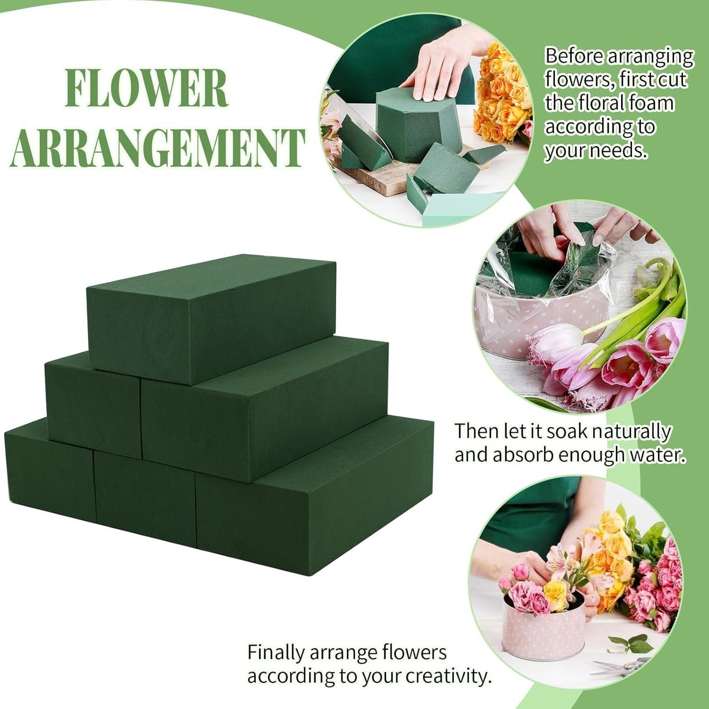 Aktor 24 Pcs Floral Foam Blocks for Fresh & Artificial Flower Arrangement, 8.8” x 4.1” x 2.7” Green Wet Foam for Wedding, Birthdays, Home, Office, and Garden Decorations