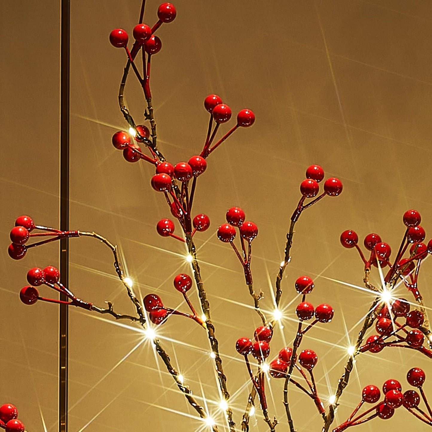 Fudios Lighted Red Berry Branches 80 LED Fairy Lights with Timer USB Plug in or Battery Operated, Artificial Twig Branches with Lights 32IN Christmas Home Fireplace Mantle Decoration