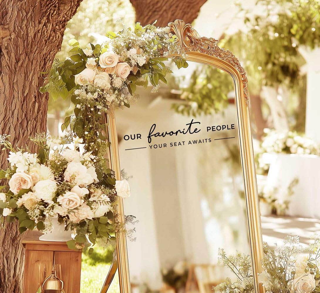 Our Favorite People Vinyl Decal, Please Find Your Seat Sign for Wedding Reception Wedding Vinyl Decal Seating Chart for Mirror, Your Seat Awaits (Black, Width 20 inch)