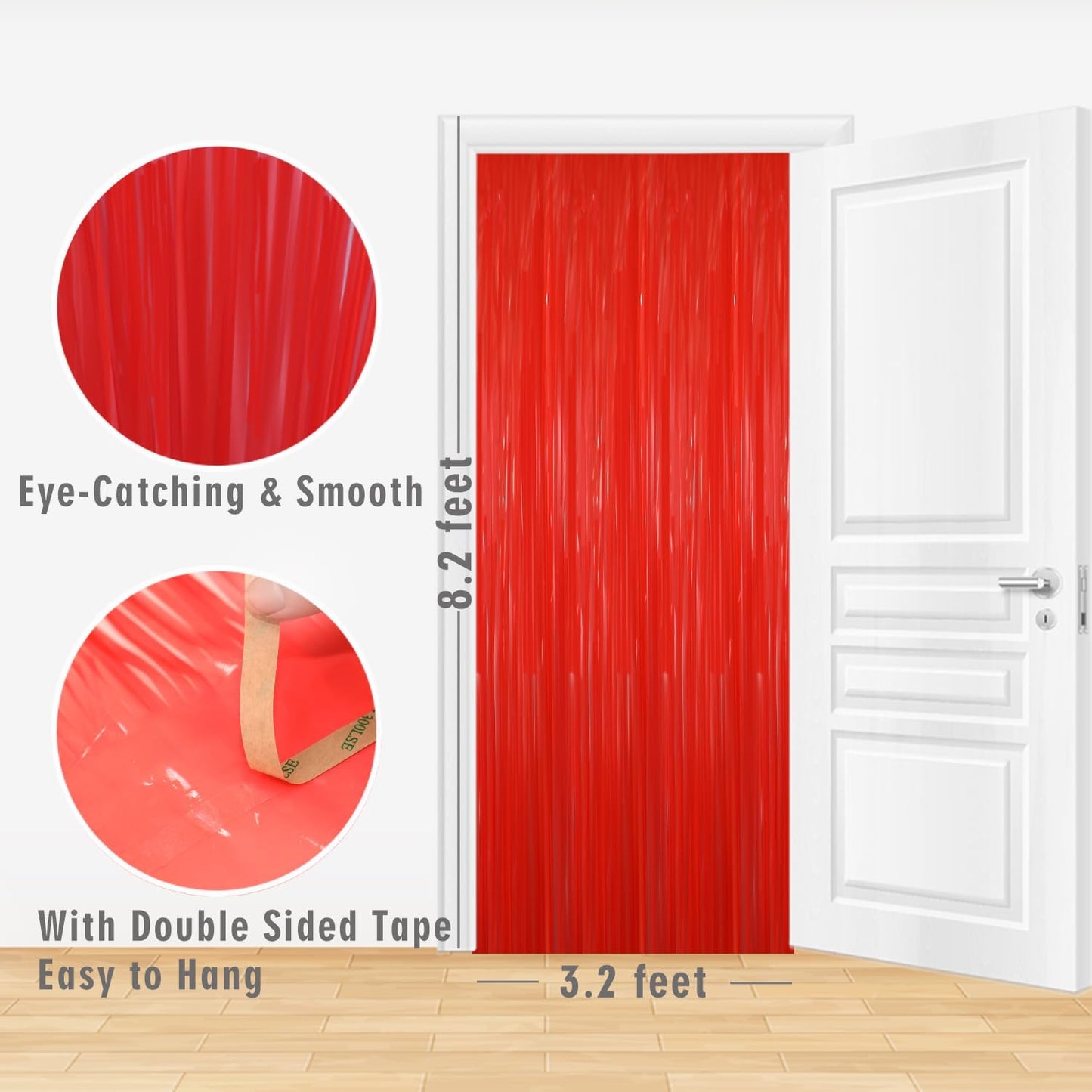 GOER 3.2 ft x 8.2 ft Metallic Tinsel Foil Fringe Curtains Party Photo Backdrop Party Streamers for Birthday,Graduation,New Year Eve Decorations Wedding Decor(5 Packs,Candy Red)