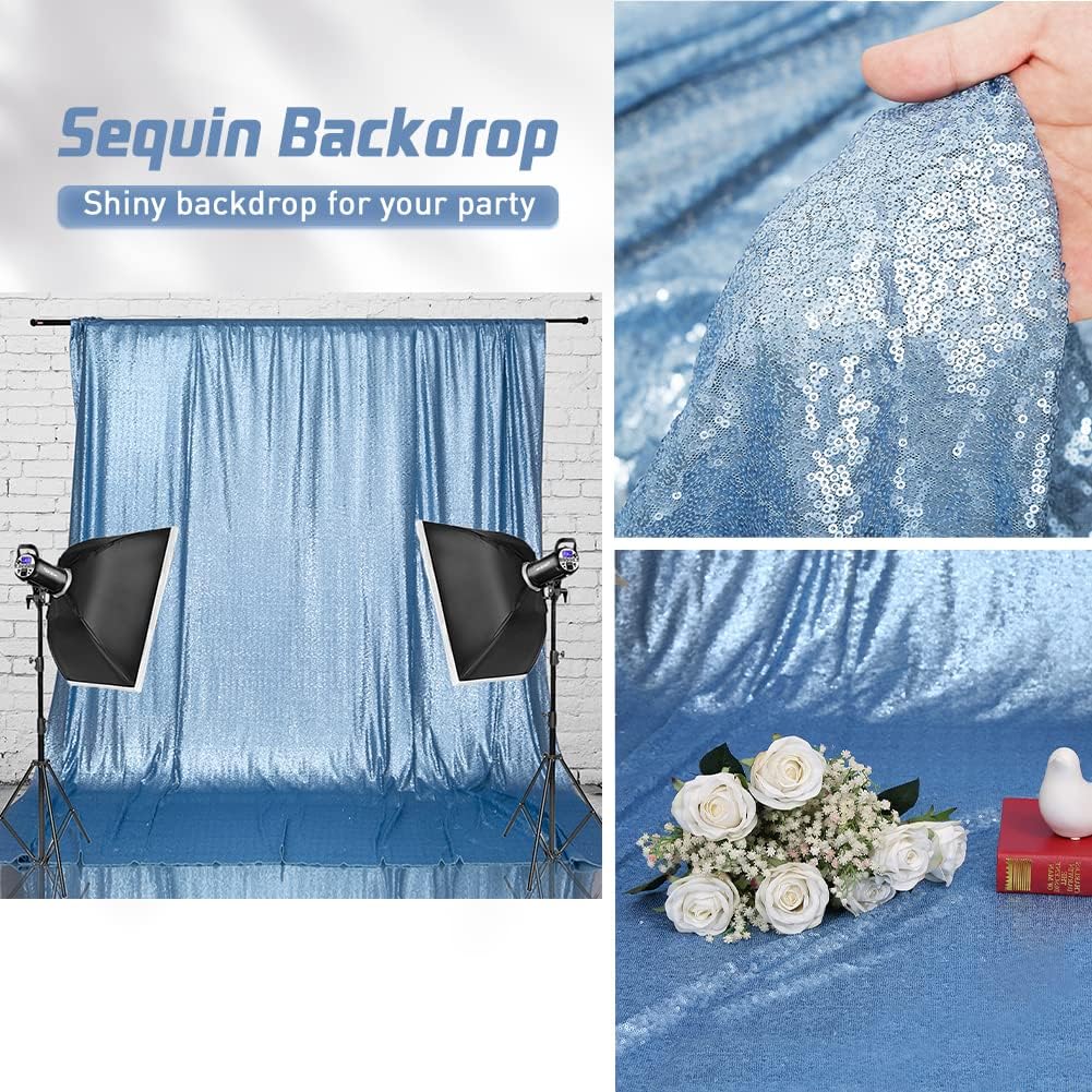Eternal Beauty Baby Blue Sequin Backdrop, 8x8 Ft Glitter Background Curtains for Shimmer Photography Party Wedding Birthday Back Drop Decor