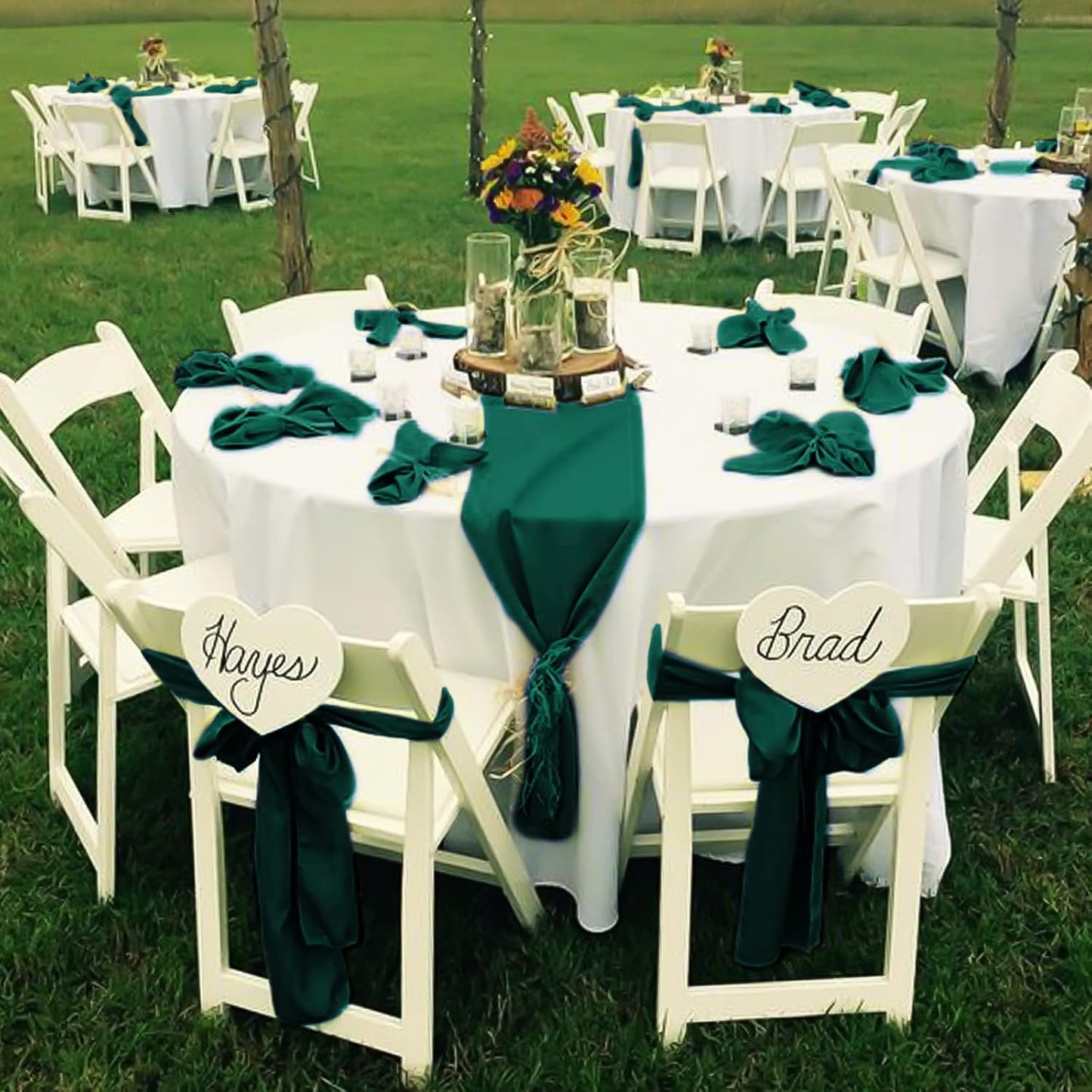 fani 60 PCS Forest Green Satin Chair Sashes Bows Universal Chair Cover for Wedding Reception Restaurant Event Decoration Banquet,Party,Hotel Event Decorations (7 x 108 inch)