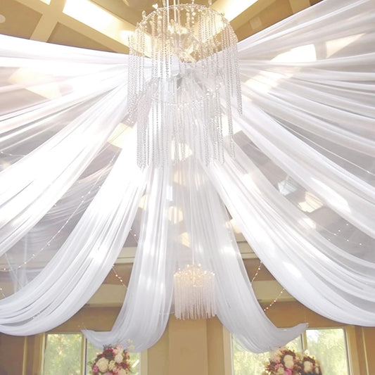 6 Panels White Ceiling Drapes 5ftx30ft Sheer Drapery Ceiling Curtains Chiffon Fabric Arch Draping for Wedding Party Ceremony Birthday Baby Shower Reception Stage Ceiling Decorations