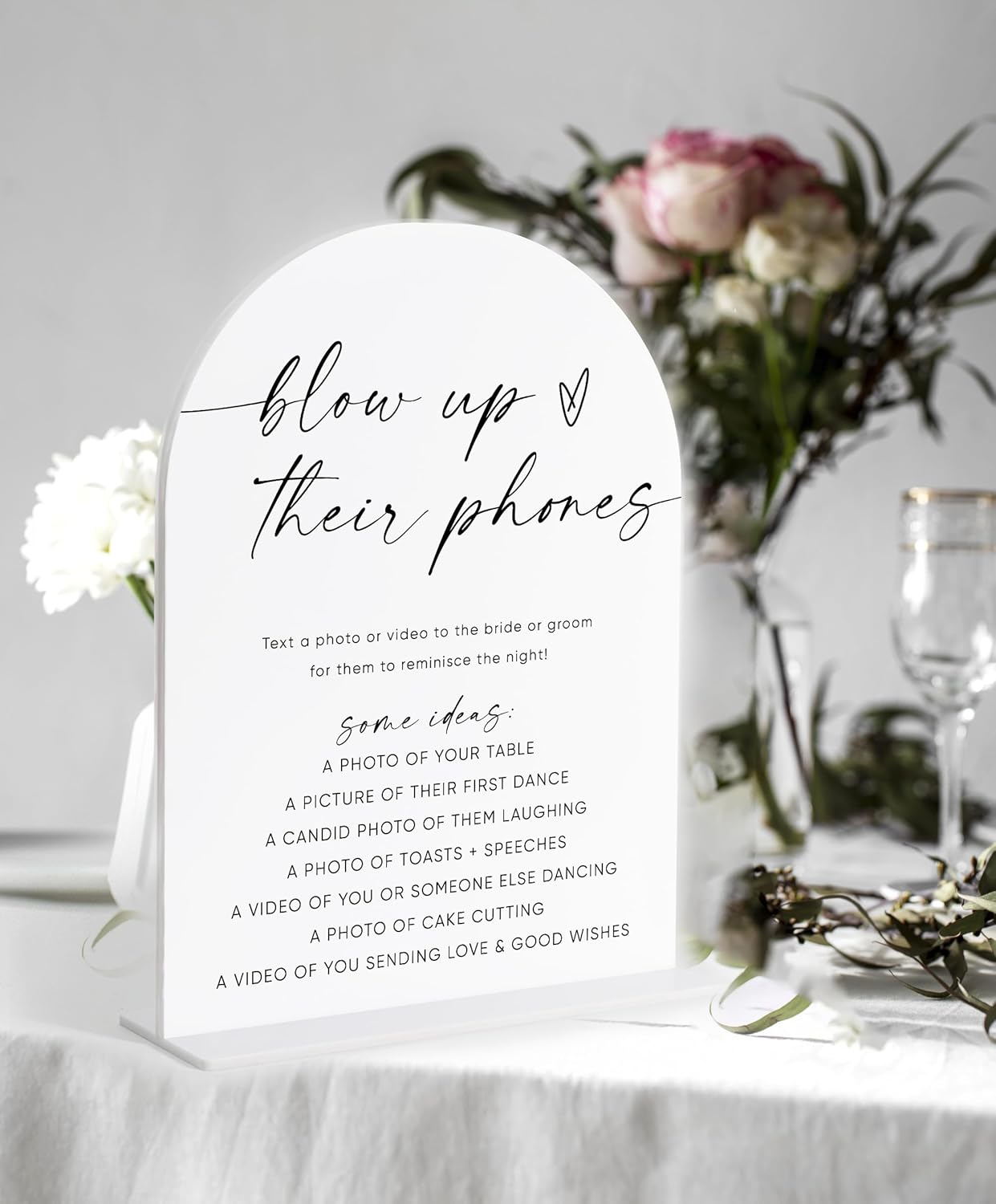 Blow Up Their Phones Sign, White Arch Acrylic Wedding Sign, I Spy Wedding Game, Bridal Shower Decor, Engagement Party Decor, Centerpiece Table Decorations Party for Bride and Groom-22