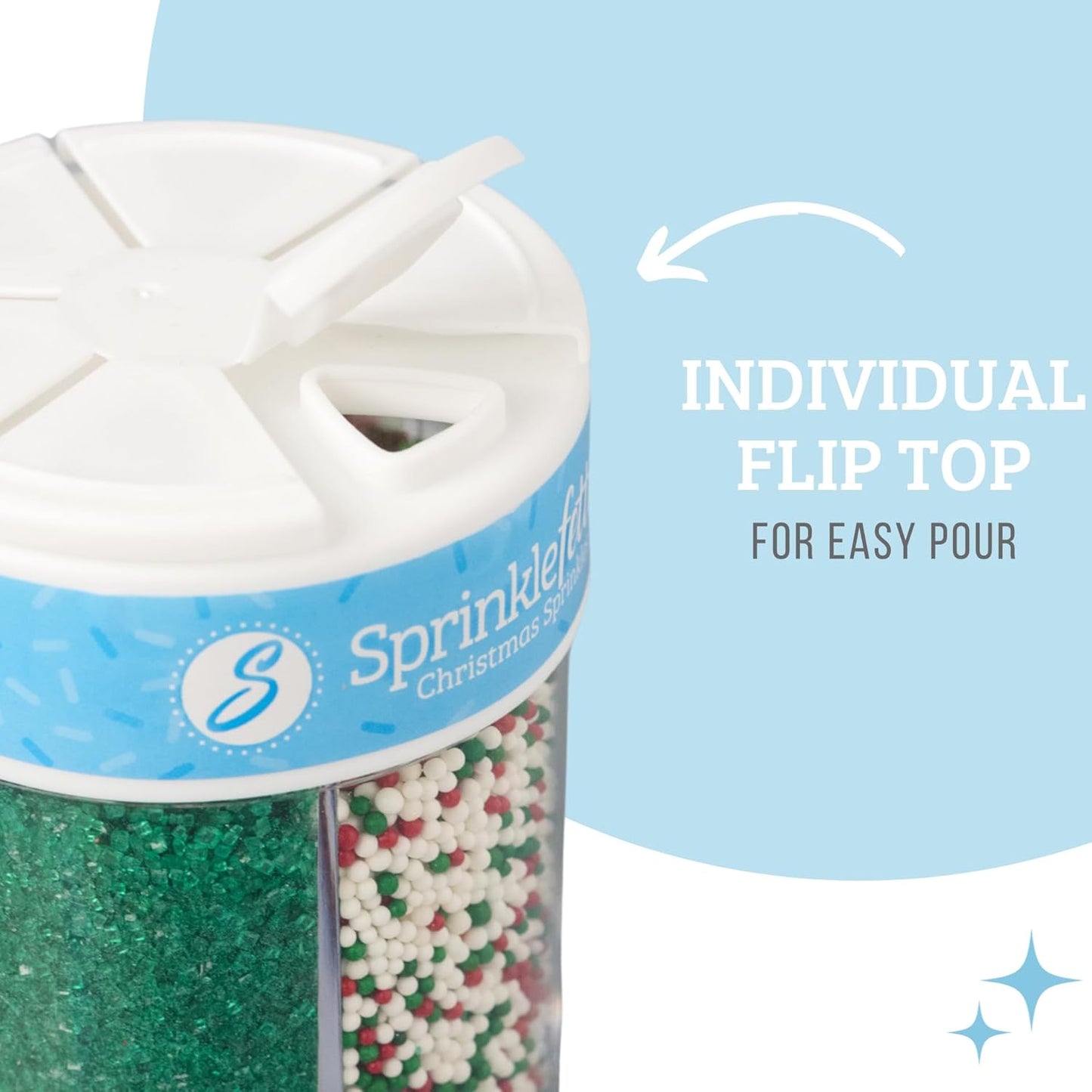 Sweets Indeed Christmas Sprinkles Mix – 6-Cell Holiday Assortment 6.45 oz | Edible Jimmies, Nonpareils & Sugar Pearls for Decorating Christmas Cookies, Cupcakes, Cakes & Holiday Desserts
