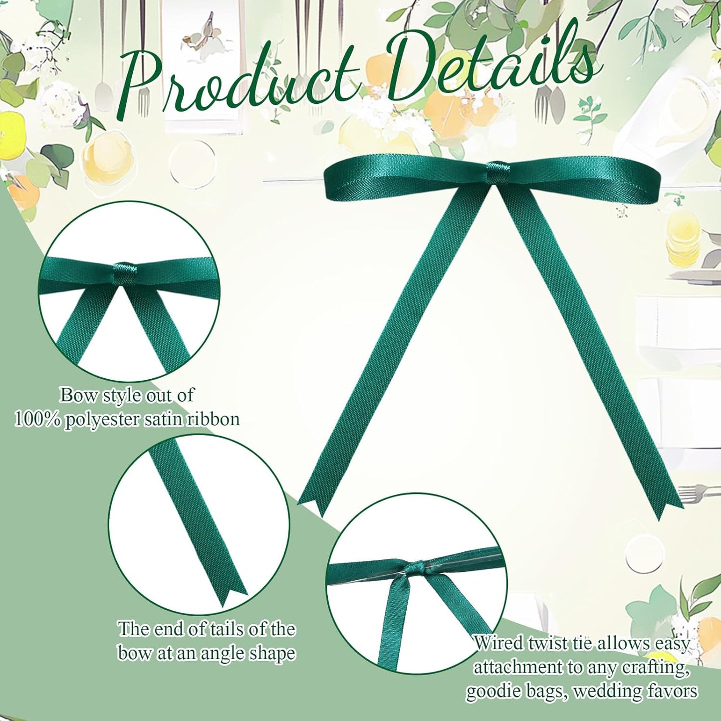 Riceshoot 100 Pcs Twist Tie Bows Bulk 5x7 Inch Satin Ribbon Bows for Gift Wrapping Cake Treat Bags Craft DIY Gift Wedding Baby Shower Birthday Party (Green)