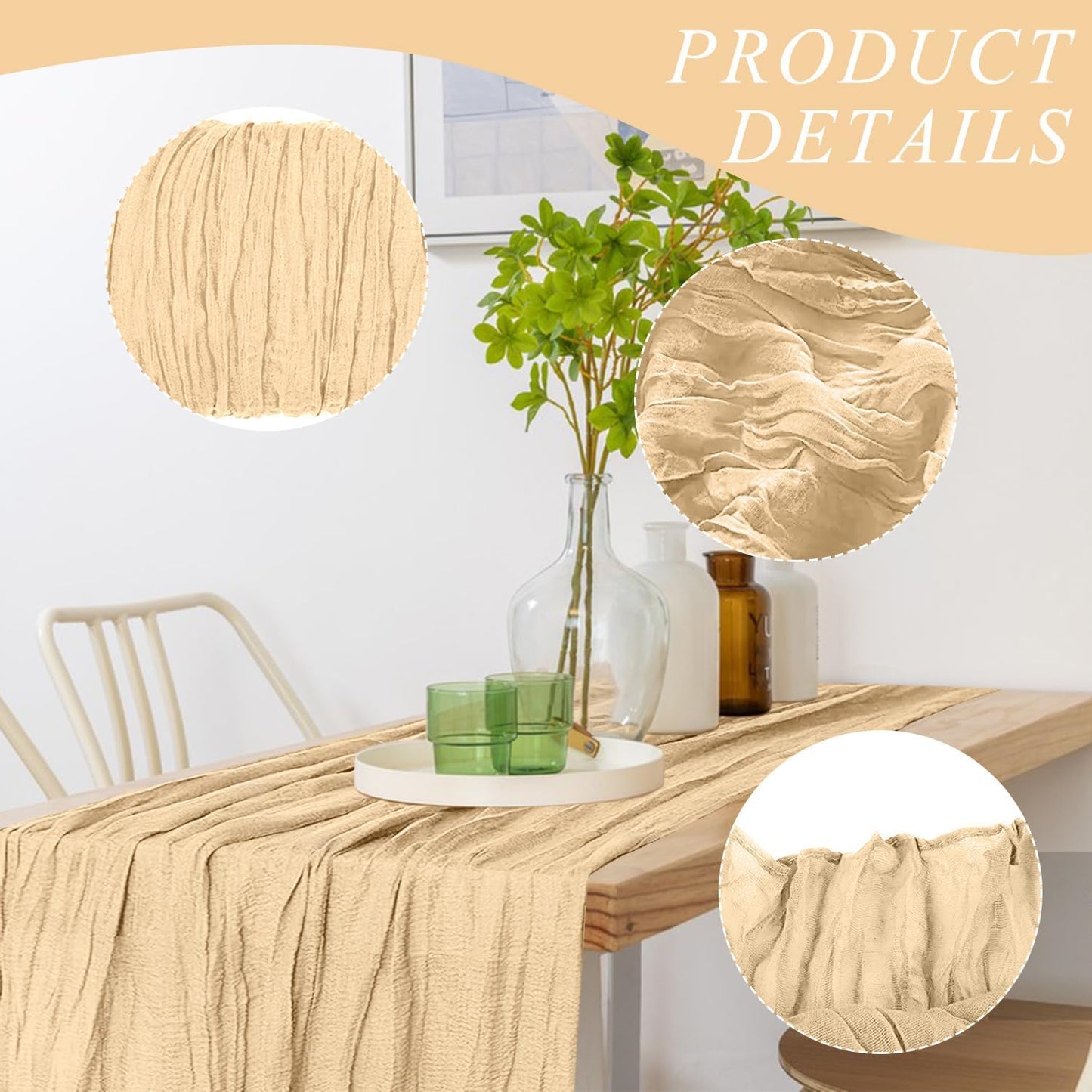 2 Pack Cheesecloth Table Runner 10Ft Christmas Gauze Boho Table Runners for Wedding Decor Bridal Shower Decorations Baby Shower Party(35" x 120")