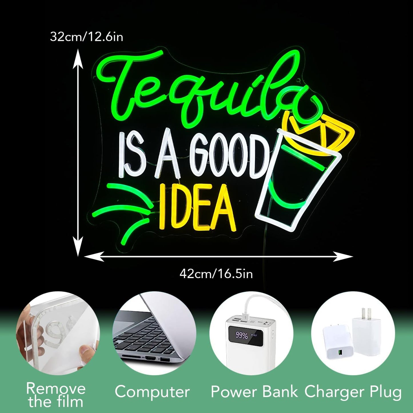Tequila Is A good Idea Neon Sign LED Tequila Light Up Sign for Wall Decor Dimmable USB Tequila Neon Light Signs for Beer Bar Home Party Music Festival Man Cave Restaurant