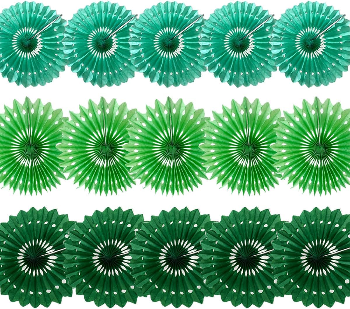 15pcs 10'' 12'' 14'' Paper Fans Decorations Green Theme Party Decor Round Tissue Paper Fans Hanging Paper Fans Set Party Paper Honeycomb Fans Decorations for Party Birthday Wedding Events