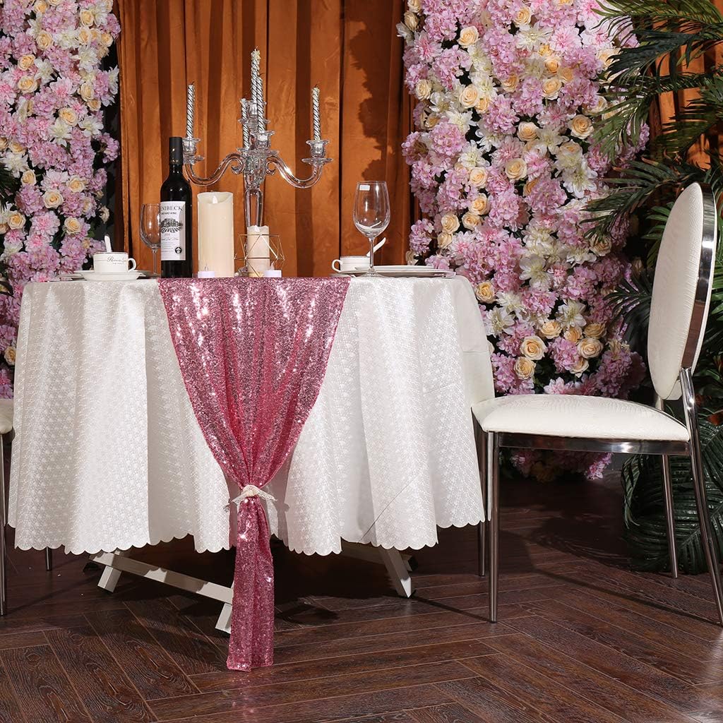 Eternal Beauty Fuchsia Pink Table Runner for Wedding, 5PCS-12x108 Sequin Table Runner Decorations for Birthday Parties, Banquets, Graduations,Christmas