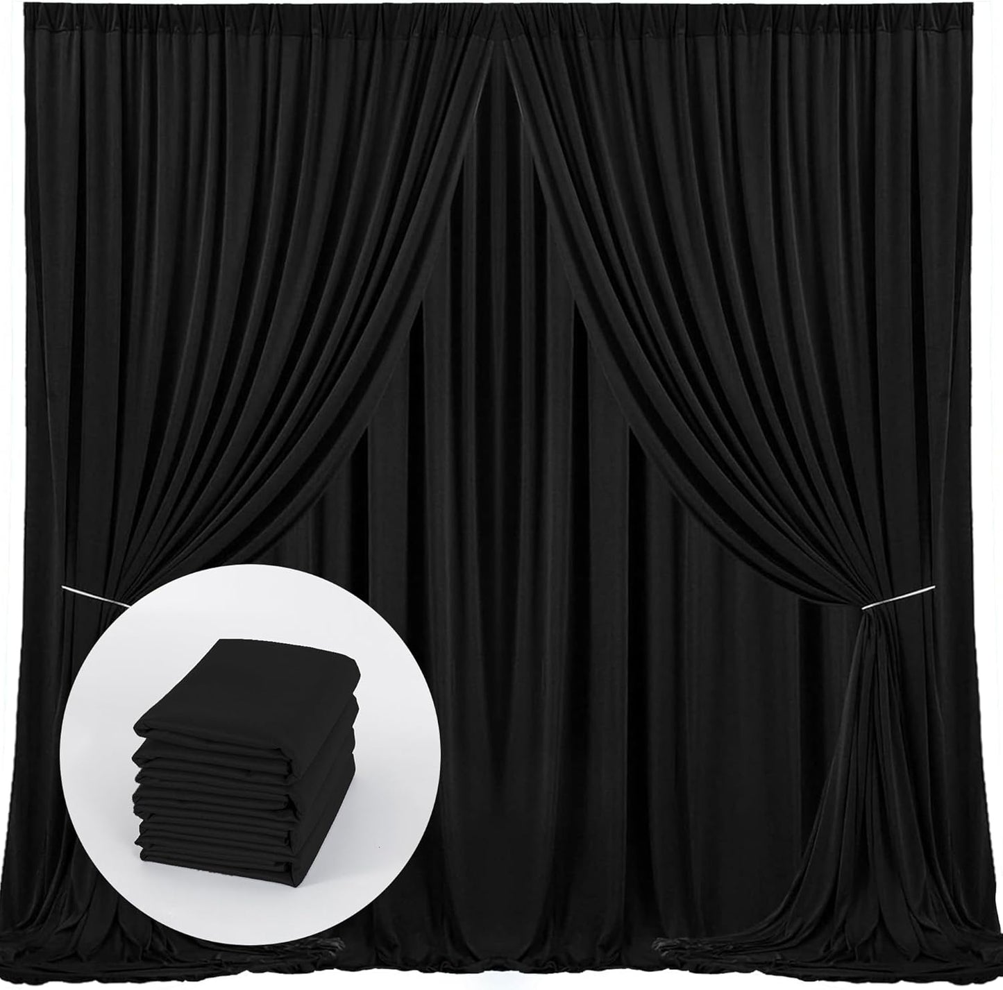Black Backdrop Curtain for Party Wedding Ceremony - 4 Panels Photo Drapes Fabric With Rod Pocket - Decoration for Birthday, Boys, Teens, Men - 5ft x 10ft