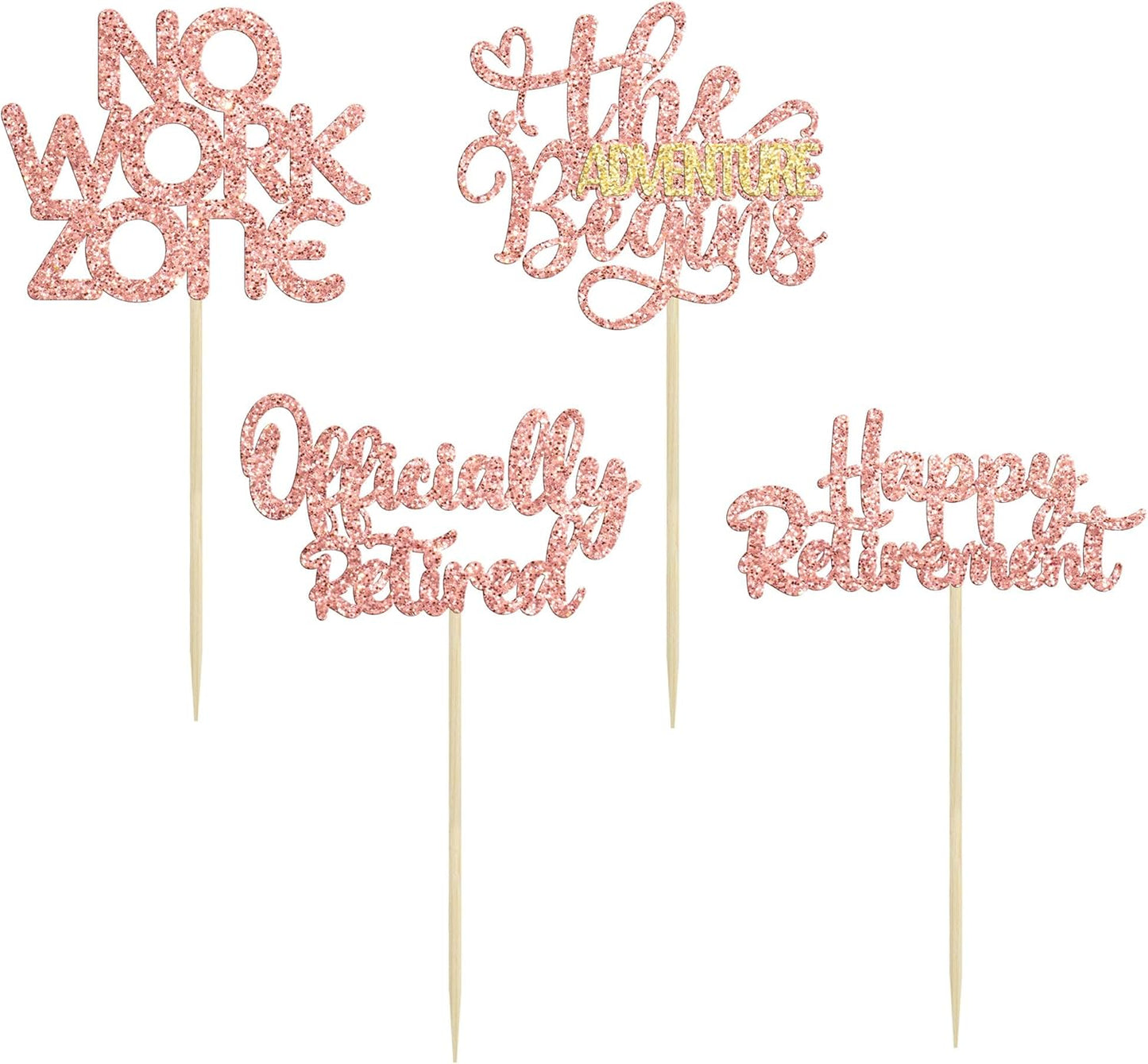 24Pcs Happy Retirement Cupcake Toppers Officially Retired Cake Toppers No Work Zone Adventure Begins Cupcake Picks Retirement Theme Farewell Birthday Party Decorations Supplies Rose Gold