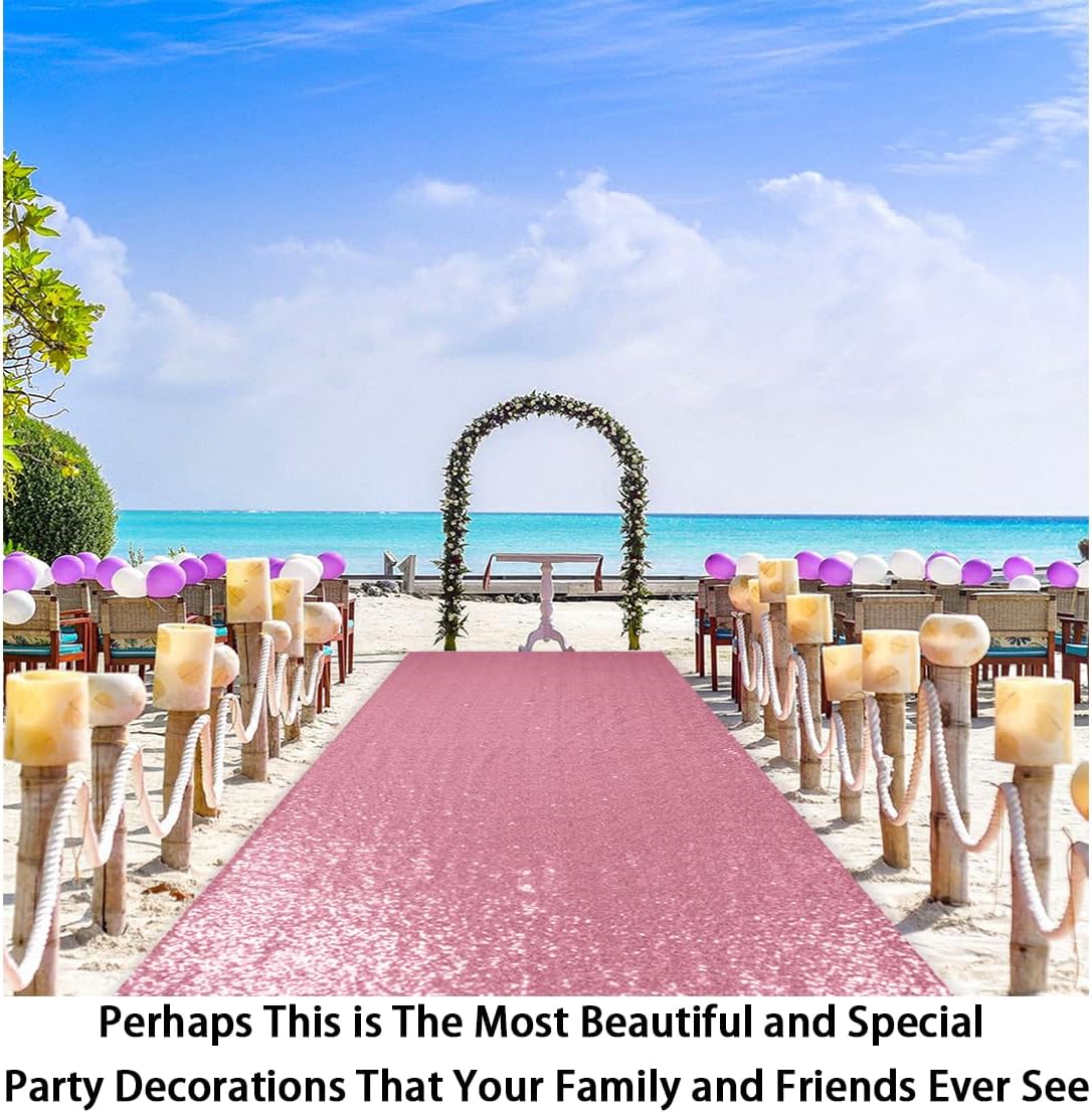 ShinyBeauty Sequin Aisle Runners 2Ft x 15Ft Pink Gold Carpet Runner for Party Glitter Runner for Wedding N116