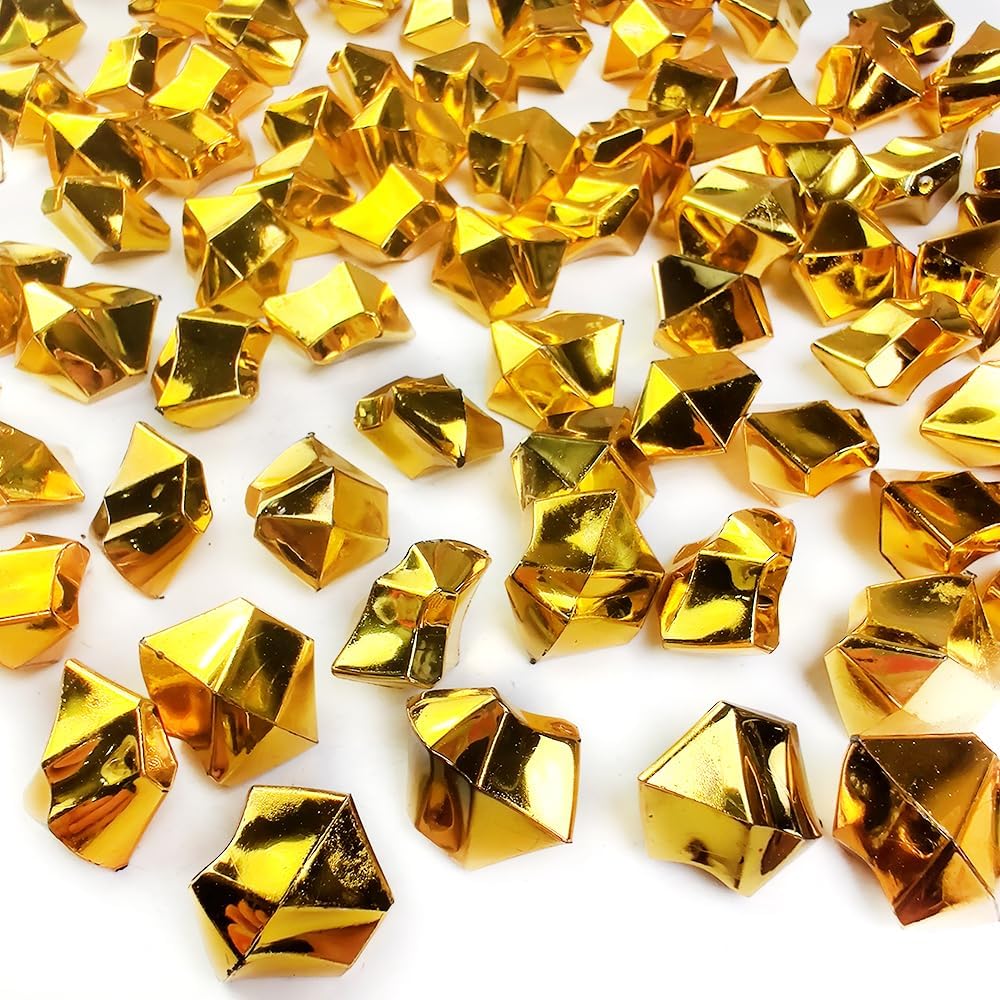 HappyFiller Fall Christmas Decoration Fake Gold Nuggets Faux Ice Rocks Cubes Acrylic Gems Pirate Treasure Gems,Gold Vase Fillers,Wedding Table Scatters,Crafts,Home Accents,13 OZ