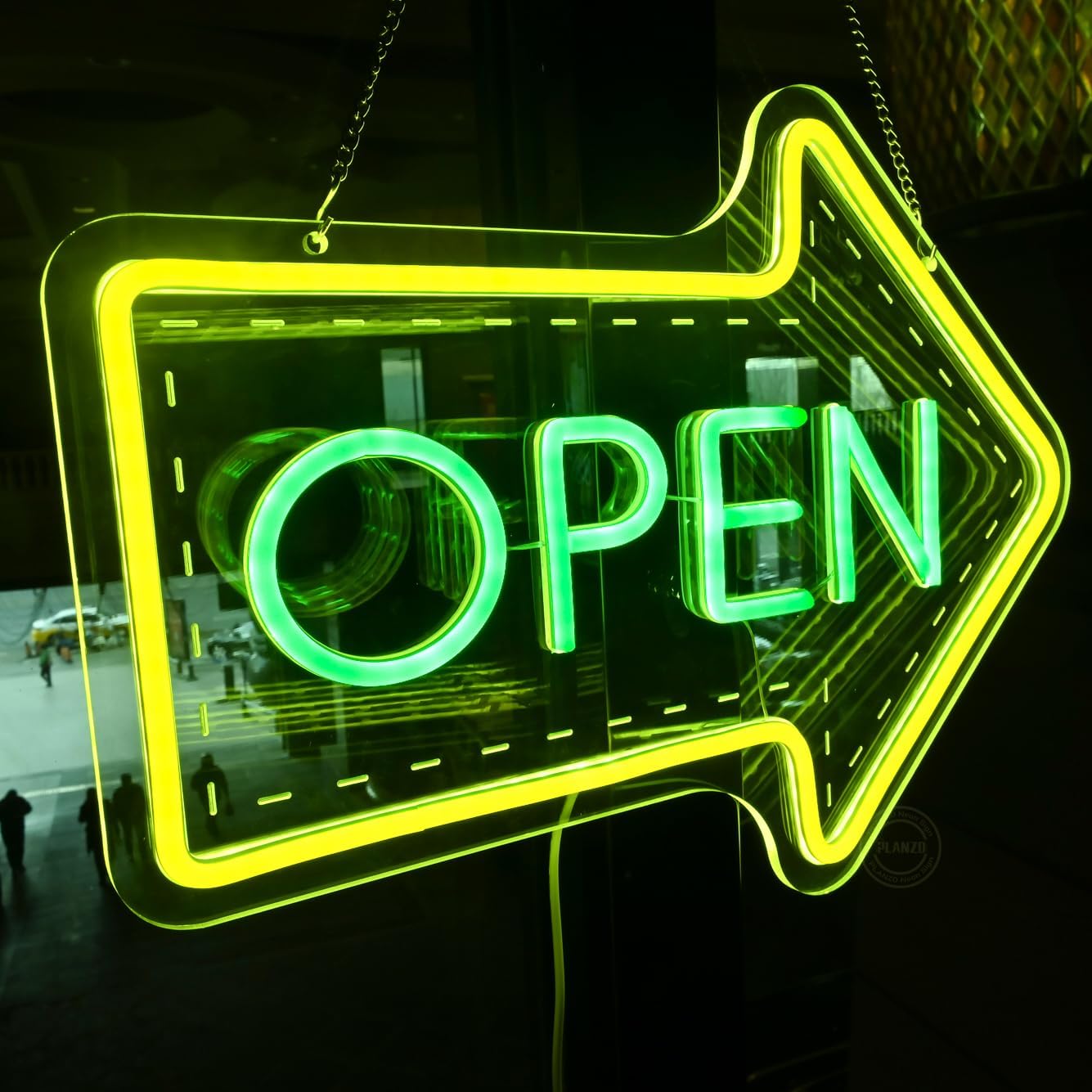 Planzo Open Neon Sign LED Beer Bar Open Neon Light for Wall Decor Light Up Sign for Home Pub Restaurant Business Party Man Cave Room Art Coffee Bistro USB Dimmable Yellow Green Indoor Use