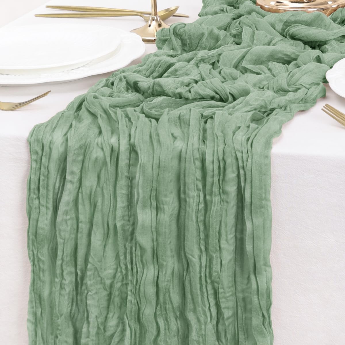 Sage Green Table Runner Cheesecloth Table Runner 4 Pack 14FT Farmhouse Table Runners 160 Inches Fall Table Decor Dining Room Centerpiece Wedding Boho Baby Shower Birthday