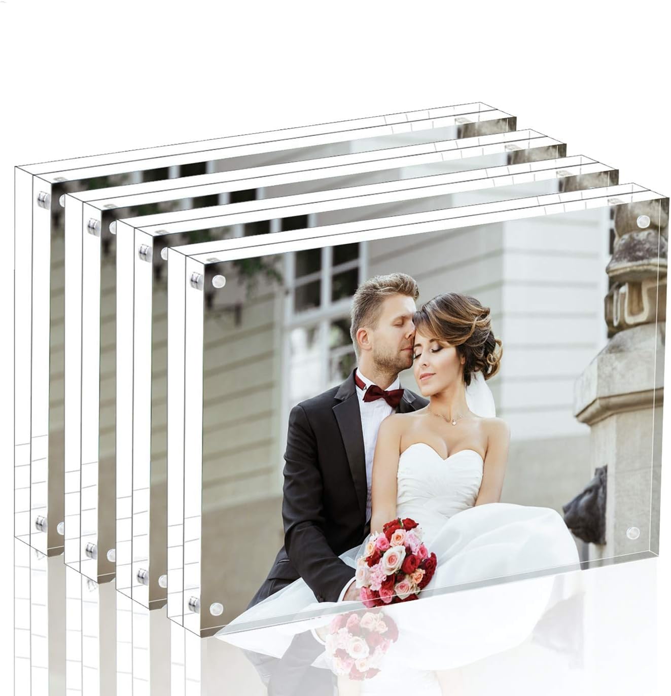 Magicool Premium Acrylic Photo Frame- Magnet Photo Frame -Double Sied Thick Desktop Frames (5x7 4 pack)