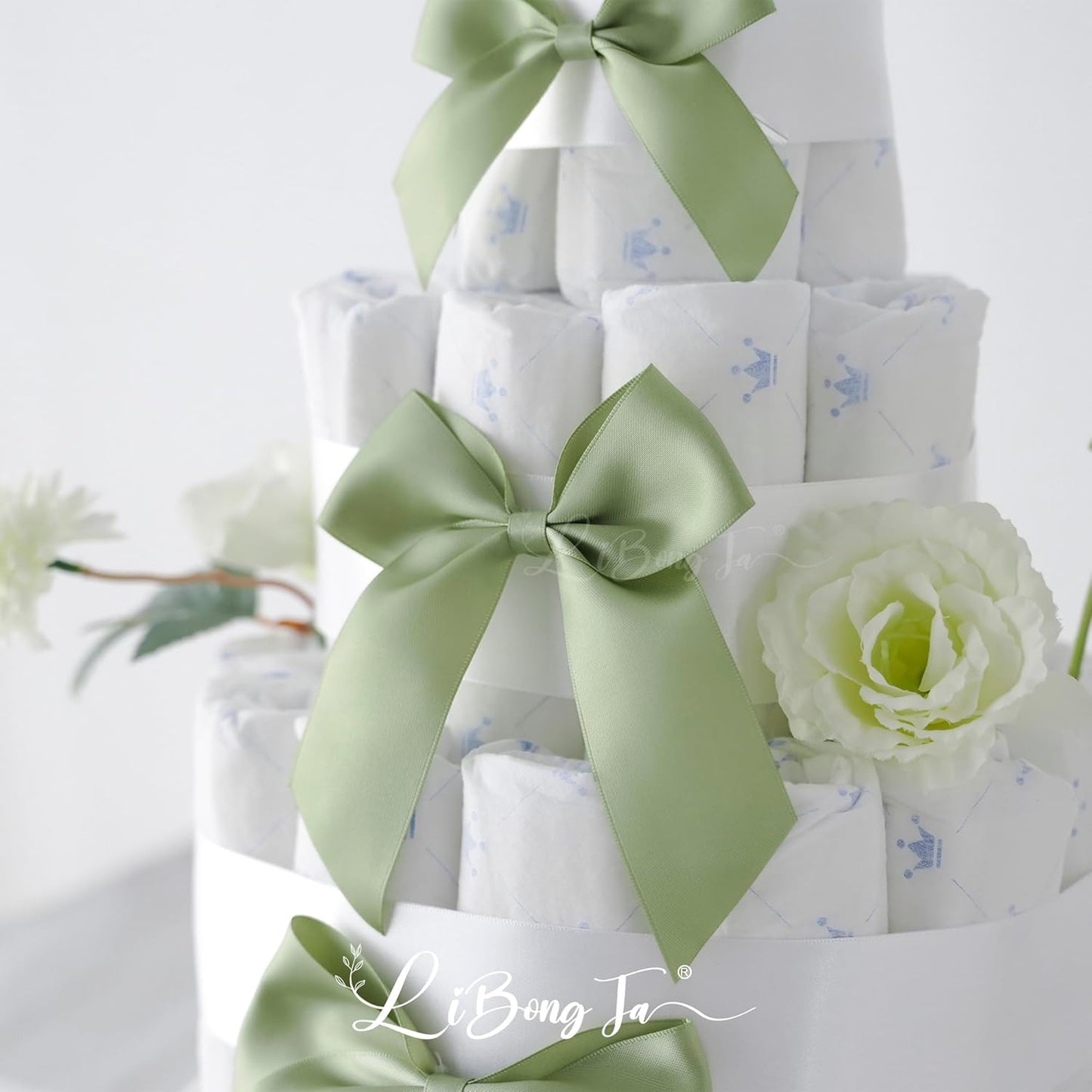 4.5" Satin Ribbon Sage Green Bows for Gift Wrapping, Twist Tie Bows, Cute Bows for Crafts, Party Favors, Premade Bows Pre-Tied Decorative Bows for Flower Bouquets Candy Apple Bows-24 Counts