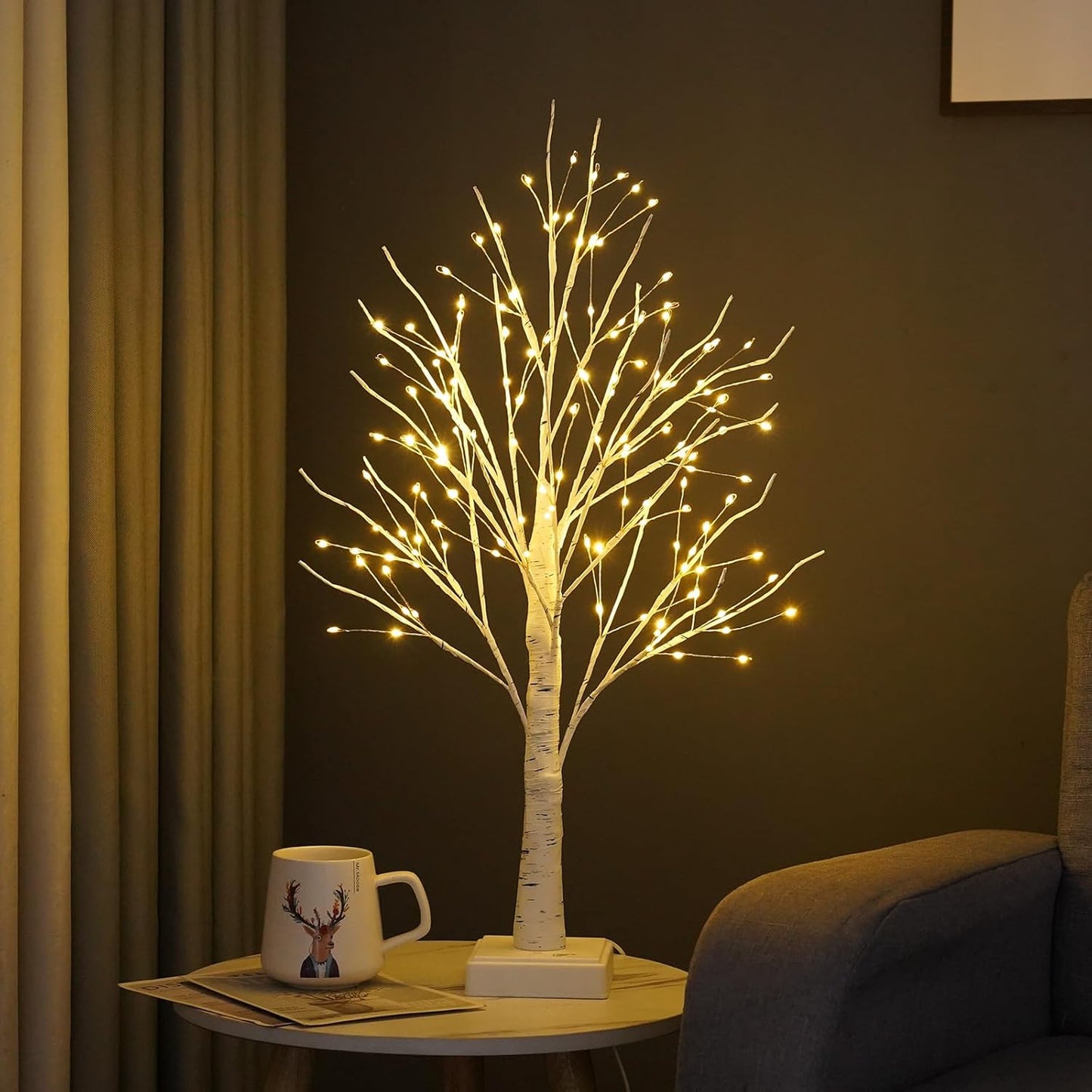 144 LED Birch Tree Lights with Remote Control, DIY Artificial Tree Lamp with Timer, Twinkle Lighted Tree 3 AA or USB Powered, Fairy Light Spirit Tree for Bedroom Easter Decor (White)