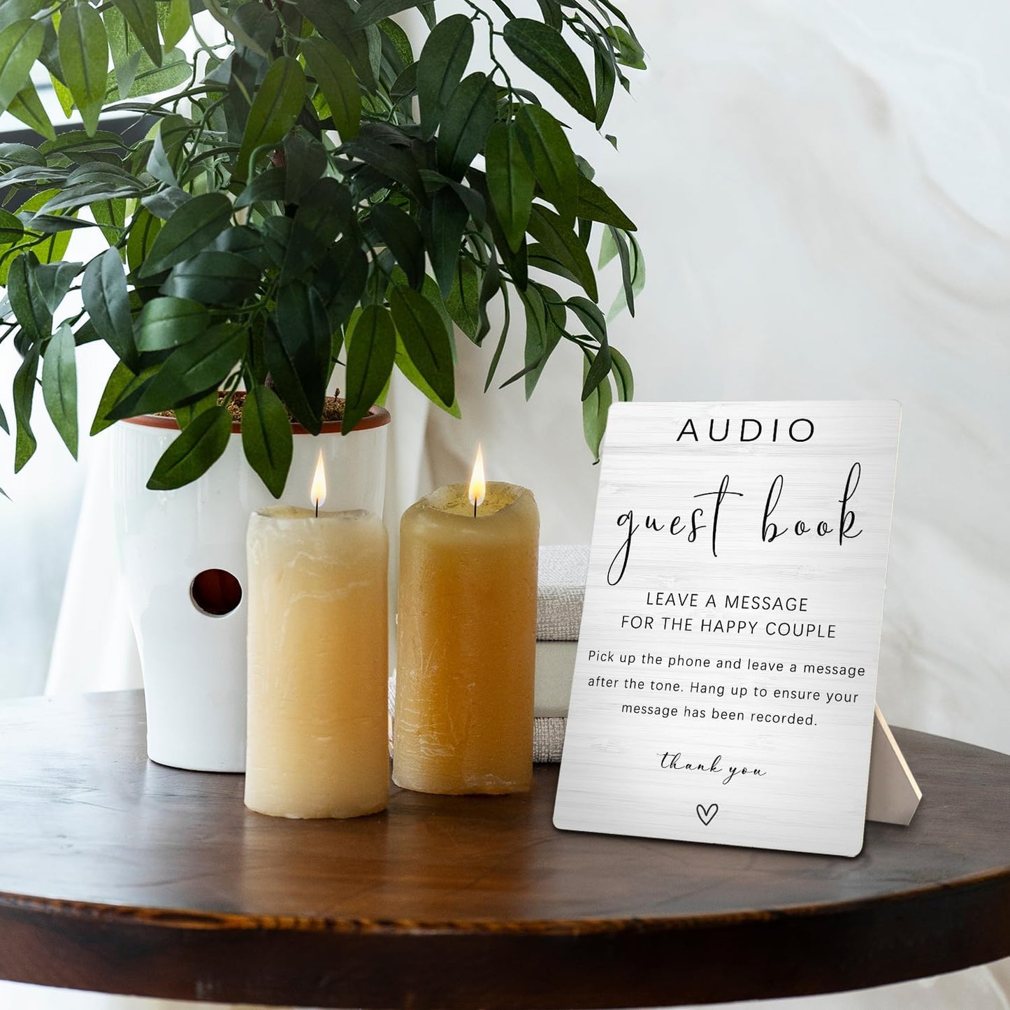 Audio Guest Book Sign - Audio Phone Guestbook Wooden Stand for Wedding 5x7inch, Wedding Table Decorations