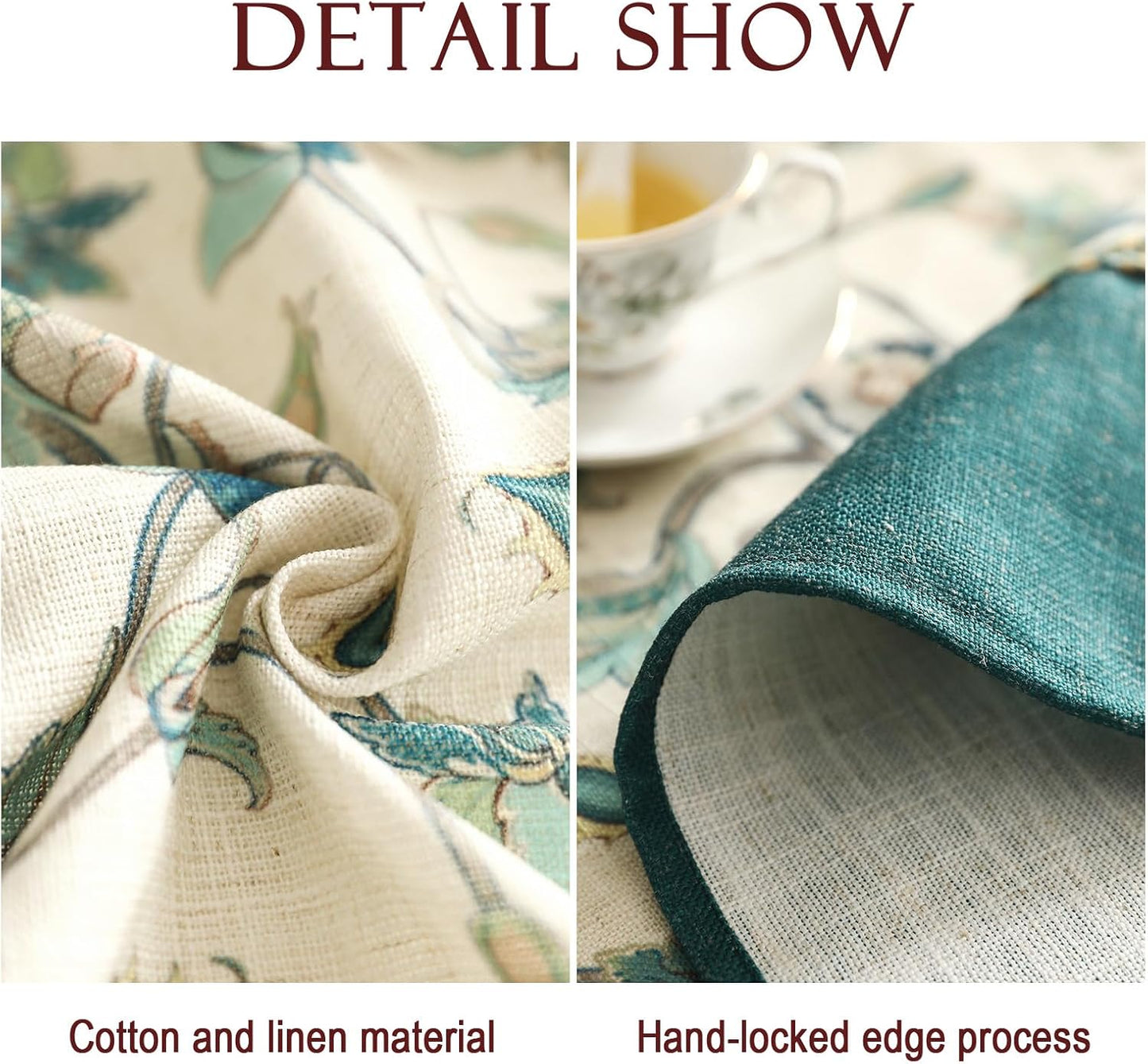 patdrea Designer Linen Vintage Round Table Cloth,Vintage Green Floral Pattern Durable Tablecloth,Table Cover Decor for Kitchen Dining,Parties,Christmas,Thanksgiving,Party,Diameter 55"-Noah