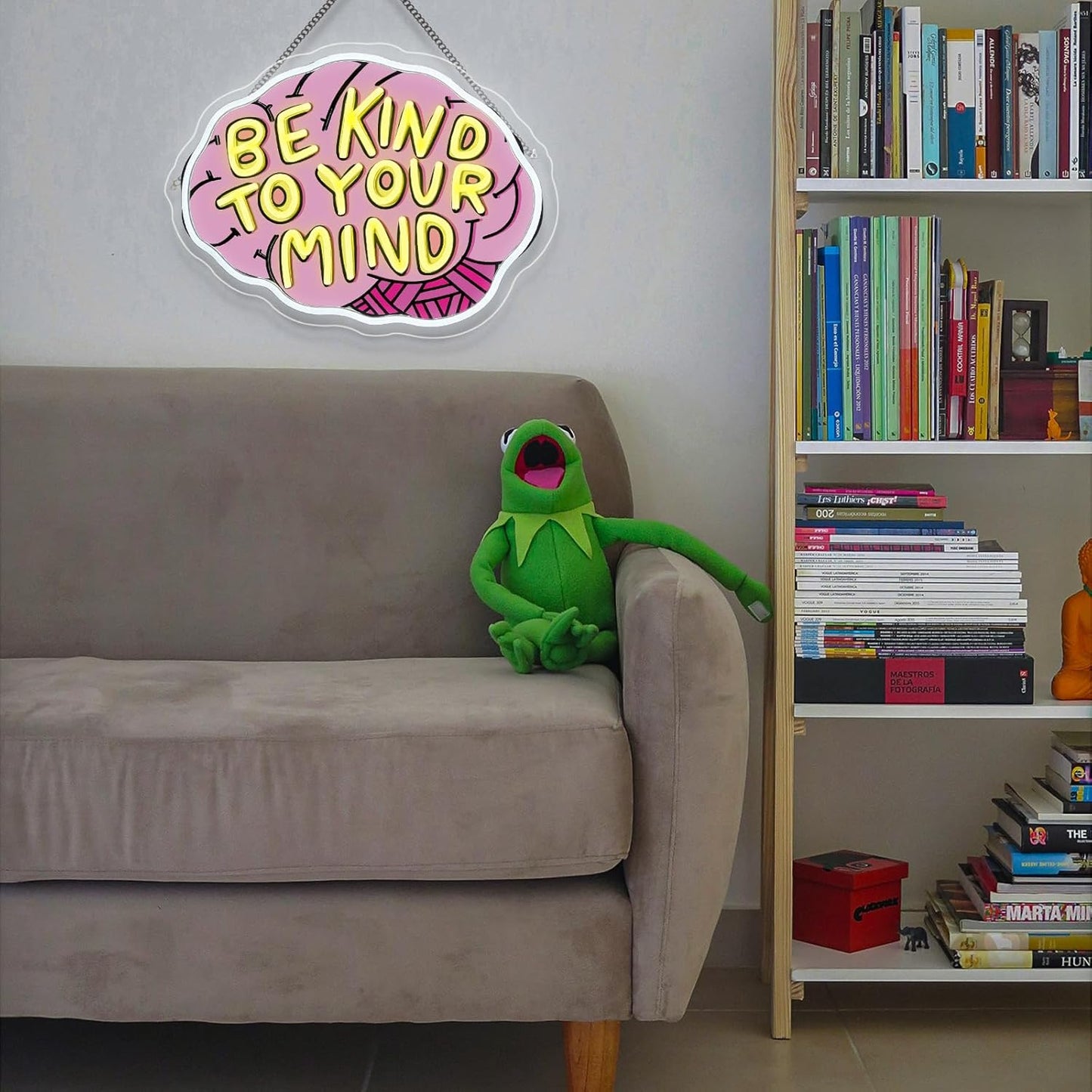 Lucunstar Be Kind To Your Mind Neon Sign Brain Neon Signs Dimmable Led For Wall Decor Be kind Lights For Classroom Home Bedroom Office USB Powered 16.06x12.09in