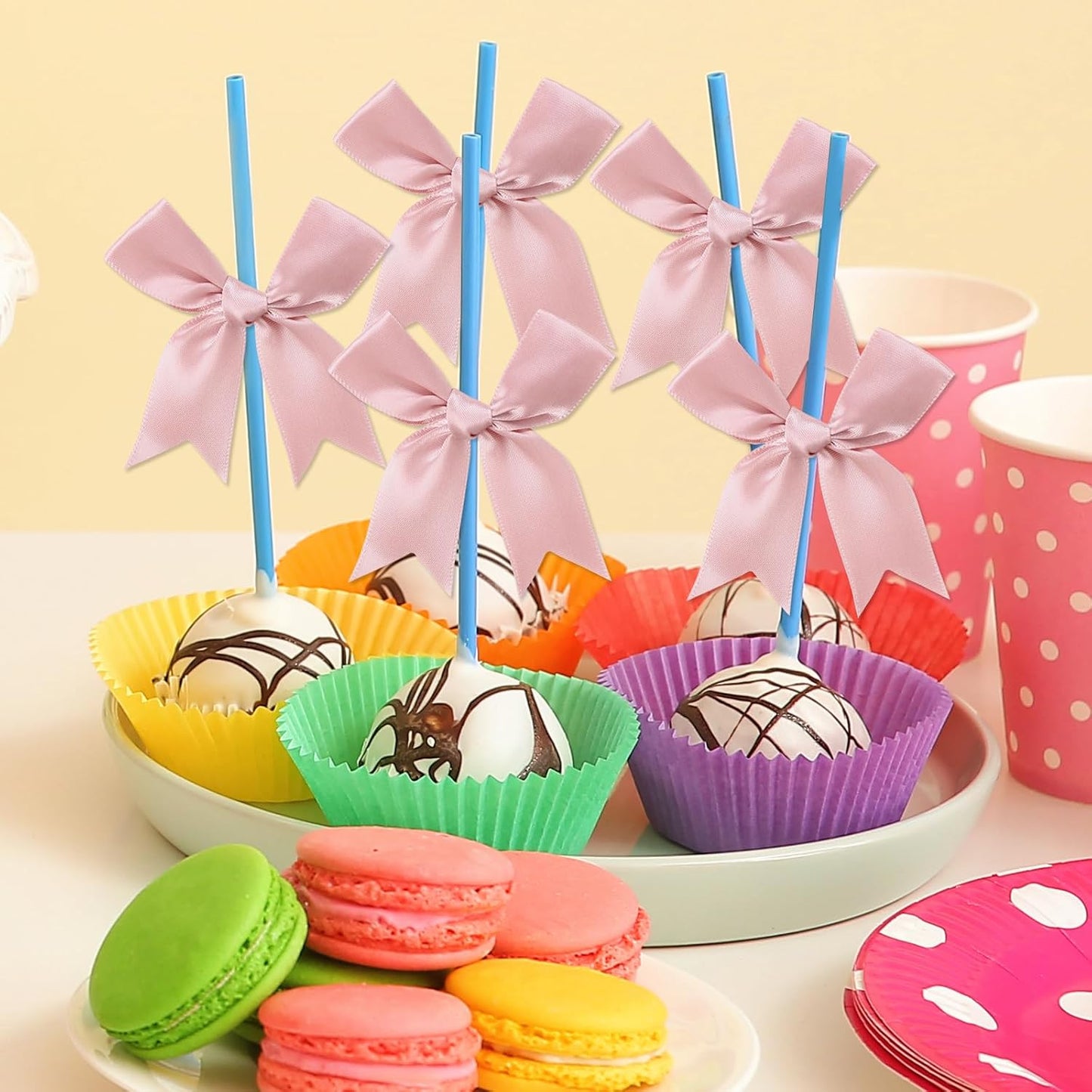 Feluwi Rose gold Gift Wrap Bows (50 Pcs) - 3.3 Inch Elegant Plastic-Free Bows for Christmas Gifts, Birthday Presents, Wedding Friendly Party Supplies, Baby Shower, Gift Bags Decorative Accessories