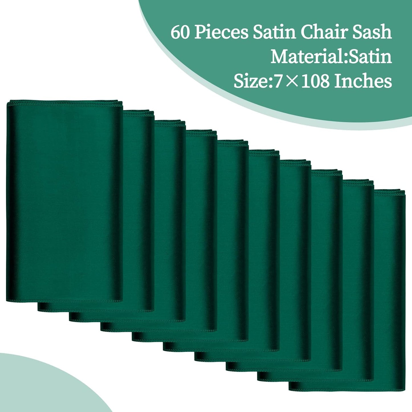 fani 60 PCS Forest Green Satin Chair Sashes Bows Universal Chair Cover for Wedding Reception Restaurant Event Decoration Banquet,Party,Hotel Event Decorations (7 x 108 inch)