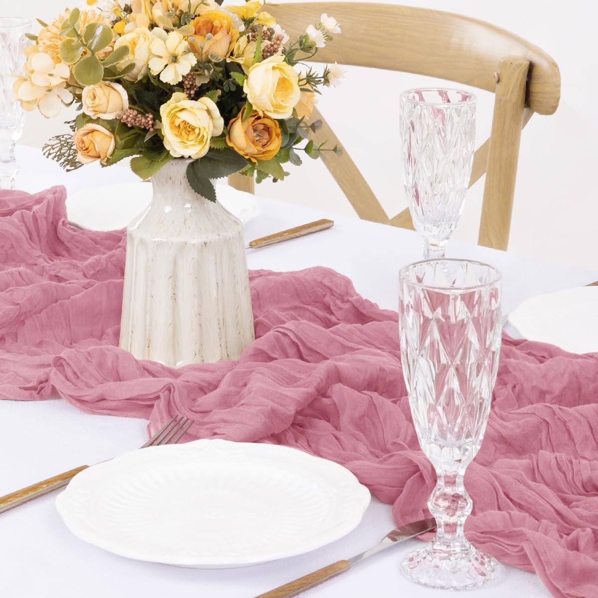 MLMW 2 Pack Mauve Cheesecloth Table Runner Boho Gauze Rustic Cheese Cloth Table Runner 160 inch Sheer 13.3ft for Wedding Party Baby Shower Bridal Shower Holiday Decorations