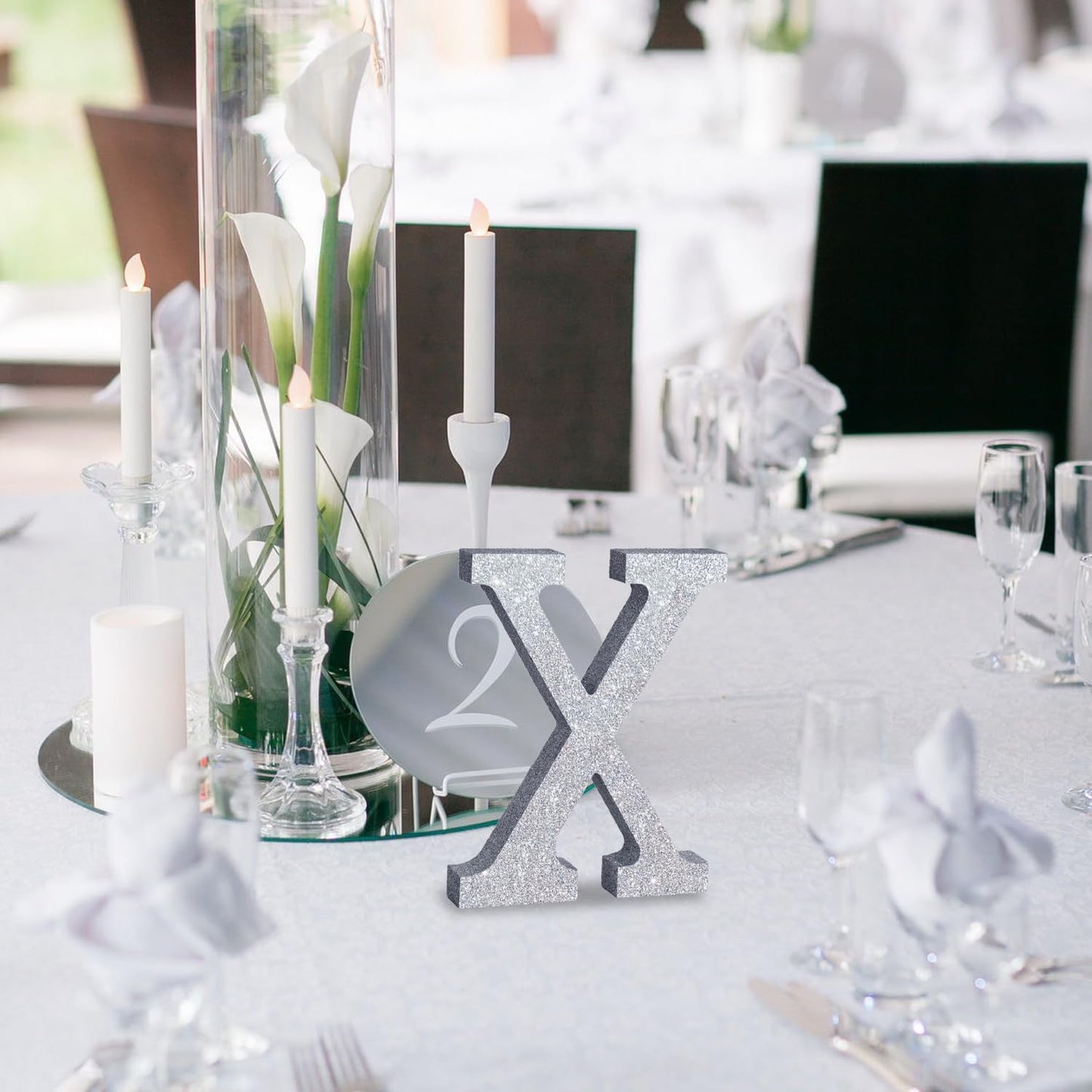 TONIFUL 8 Inch Silver Glitter Letter X Table Centerpiece A-Z Silver Birthday Party Decorations,Silver Alphabet X for Birthday,Chrismas,Graduation,Bridal Shower,Wedding,Anniversary Party Supplies