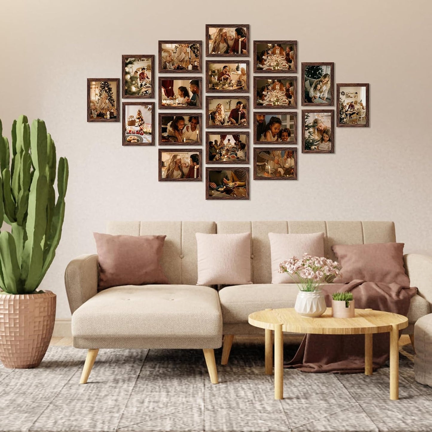 PETAFLOP Wooden Bulk 5x7 Picture Frame Set of 18, Rustic Brown Photo Frames Fits 5 by 7 for Wall or Tabletop Display