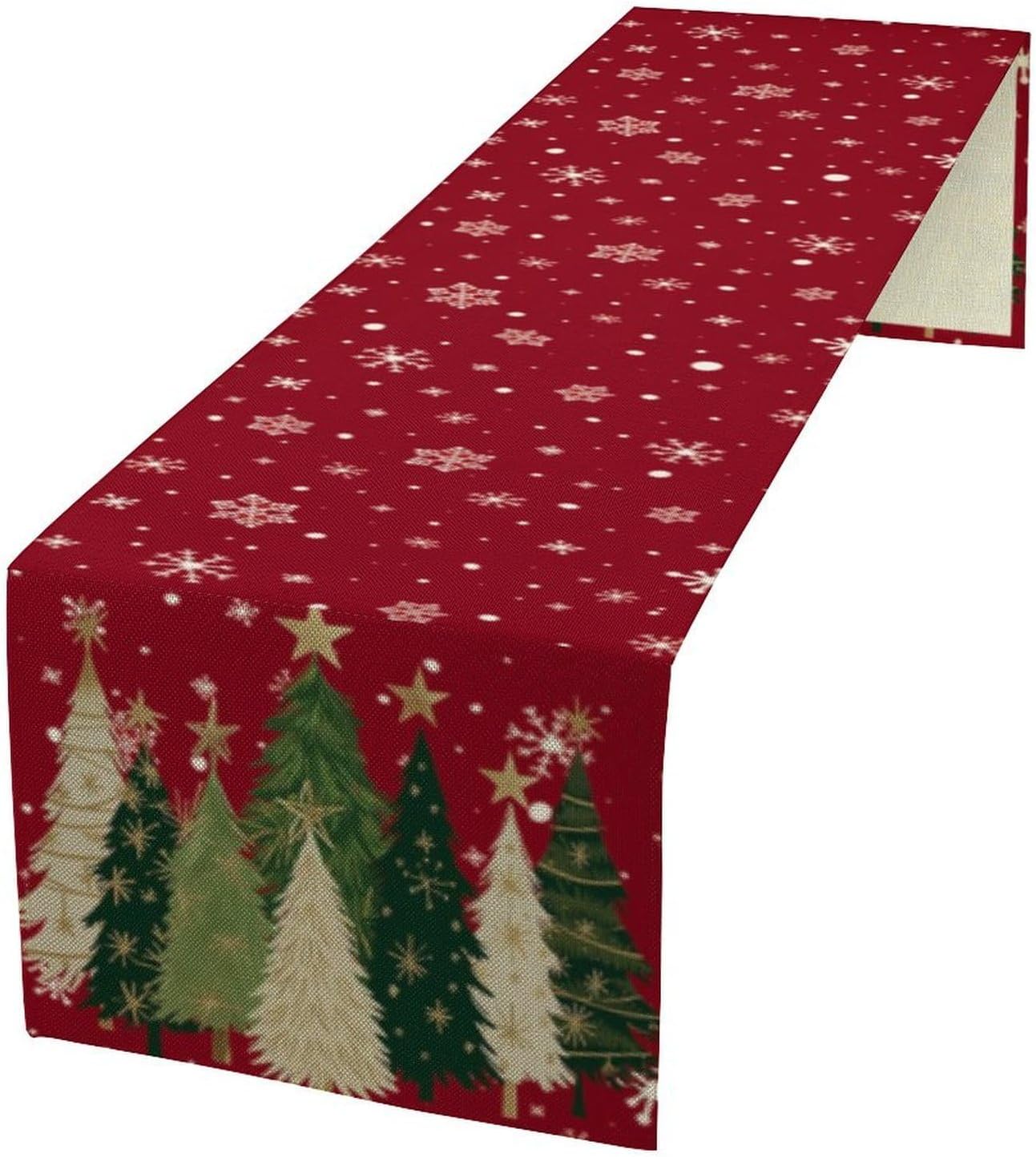 Merry Christmas Table Runner,Red Christmas Tree Snowflake Winter Seasonal Table Cloth Kitchen Dining Table Decoration for Home Party Decor 13x36 Inch