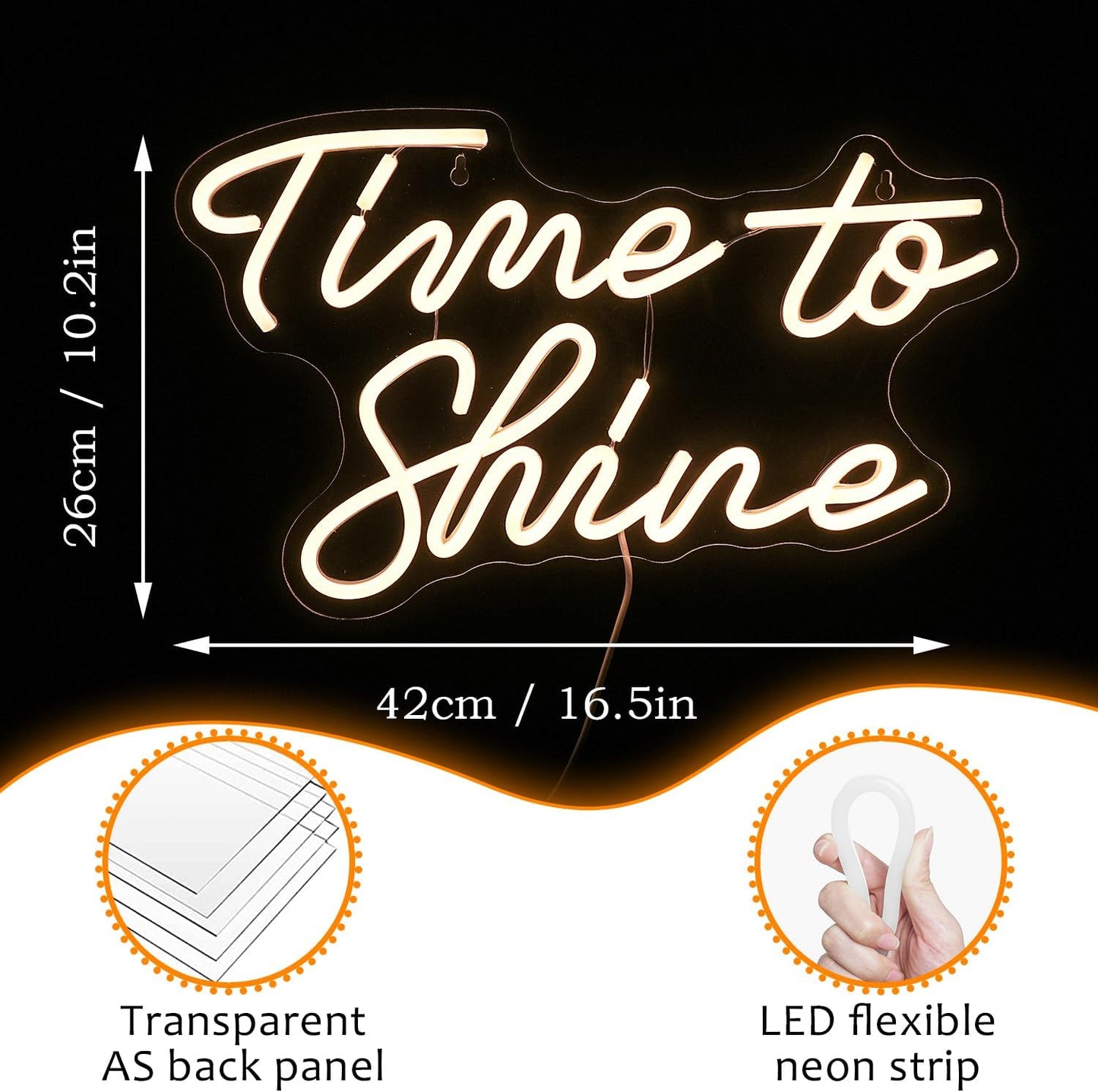 Time To Shine Neon Sign Warm White Led Sign Neon Lights for Lover Dimmable Letter Light Up Sign USB Powered with Switch Neon Signs for Bedroom Wall Decor Party Wedding Church（16.5’’X10.2’’）