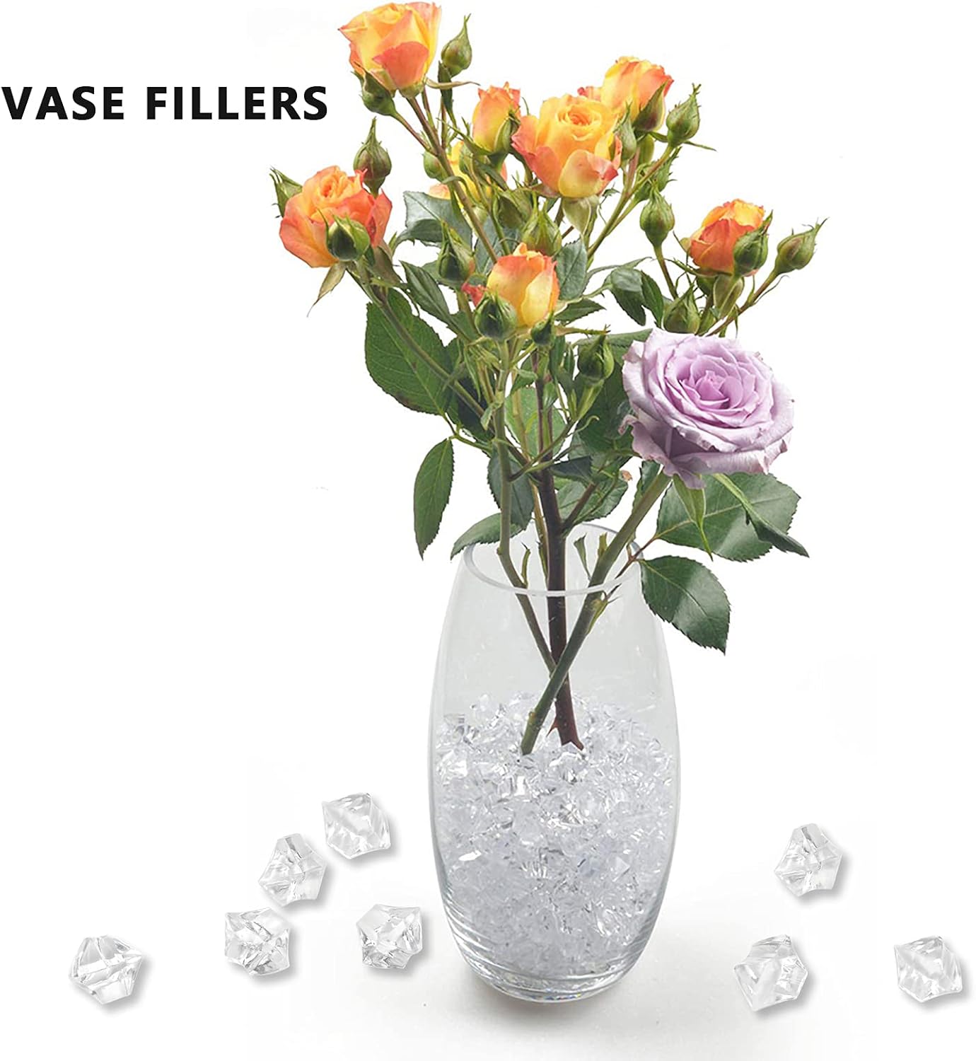 Reusable Fake Ice Cubes 2500 pcs 6 x 9 mm for Rock Crystals Treasure Gems for Table Scatters, Vase Fillers, Wedding Photography Props Vase Fillers