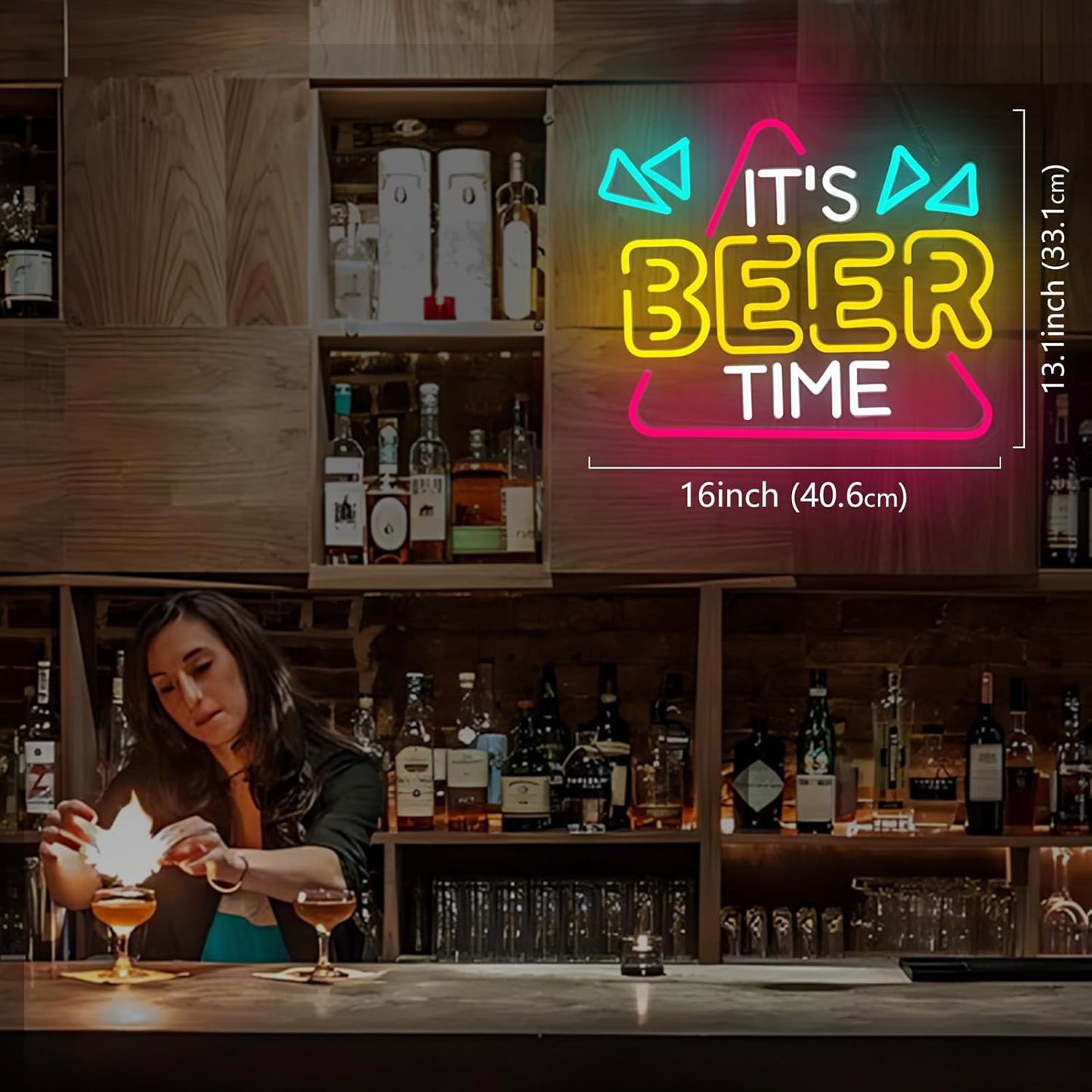 Beer Neon Sign for Wall Decor, Neon Lights Bar Sign for Home Bar Pub Home Party Man Cave Club, IT'S BEER TIME Neon Light Dimmable Decoration USB Powered with Switch