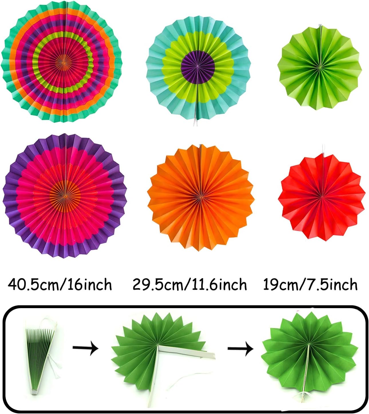 ZERODECO Party Decoration, 21 Pcs Multi-color Hanging Paper Fans, Pom Poms Flowers, Garlands String Polka Dot and Triangle Bunting Flags for Birthday Parties, Wedding Décor, Fiesta or Mexican Party