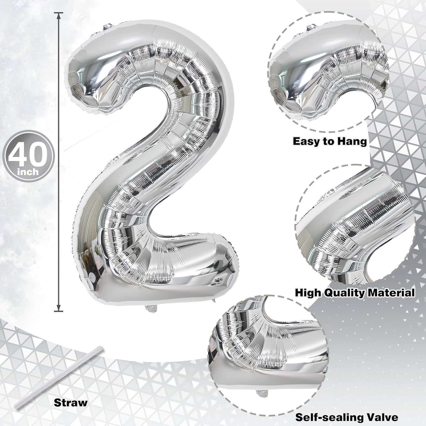 Silver 12th Birthday Balloons for Boys, 40 Inch Mylar Self Inflating 12 Balloon Number, Big Foil 1 and 2 Helium Balloons for Women Girls 21st Birthday Party Decorations Anniversary Decor Supplies
